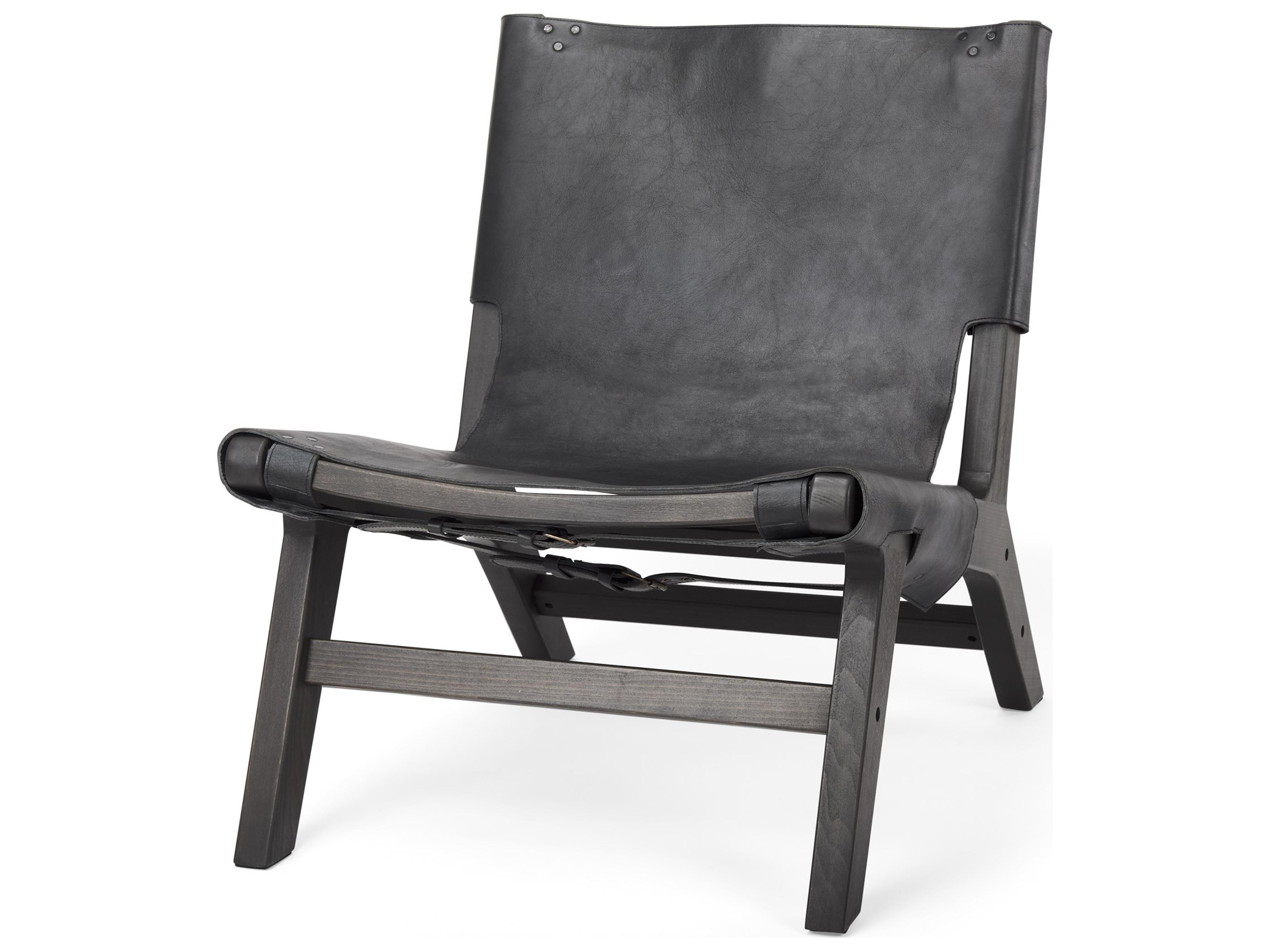 Elodie 24.4L x 33.9W x 30.7H Black Leather W/Black Stain Beech Wood Frame Accent Chair