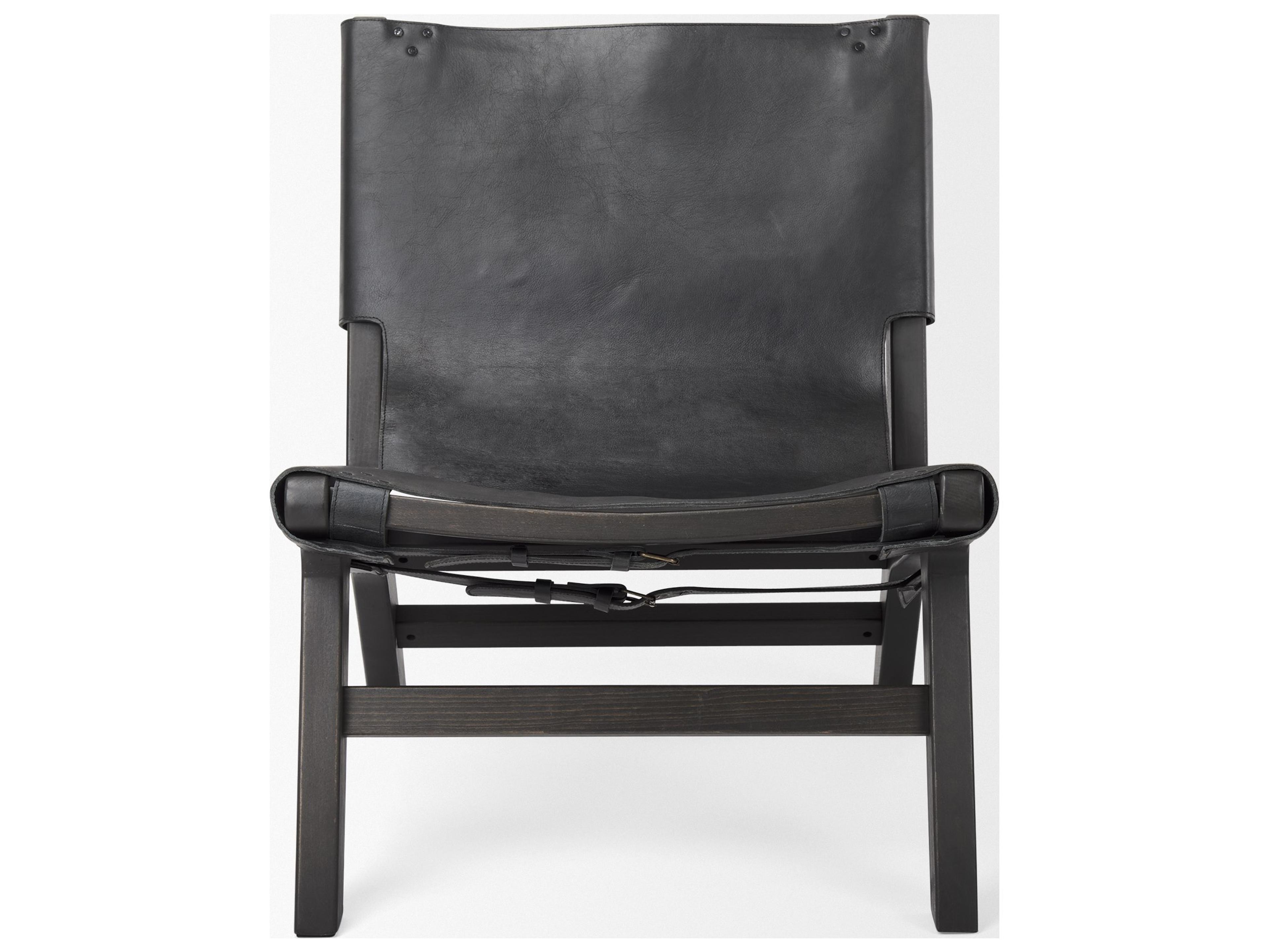 Mercana Elodie 24.4L x 33.9W x 30.7H Black Leather W/Black Stain Beech Wood Frame Accent Chair