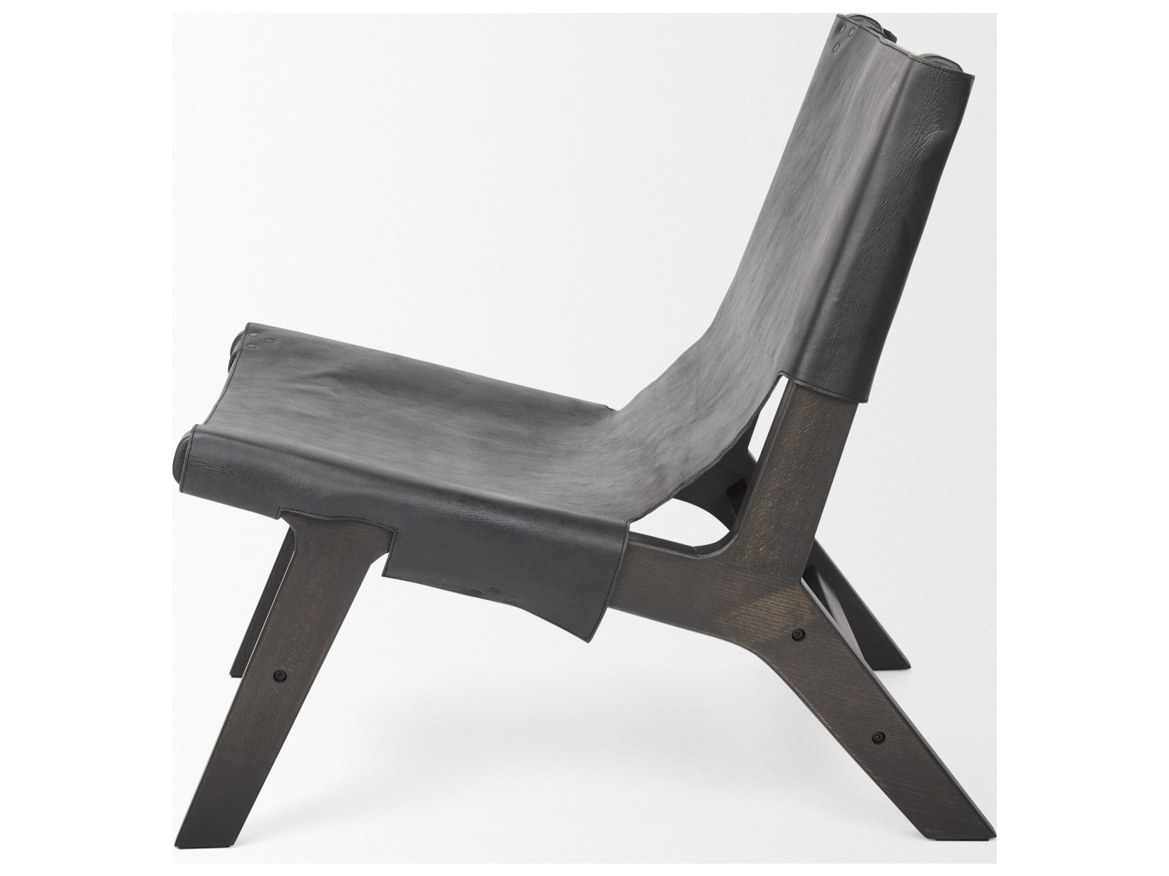 Mercana Elodie 24.4L x 33.9W x 30.7H Black Leather W/Black Stain Beech Wood Frame Accent Chair