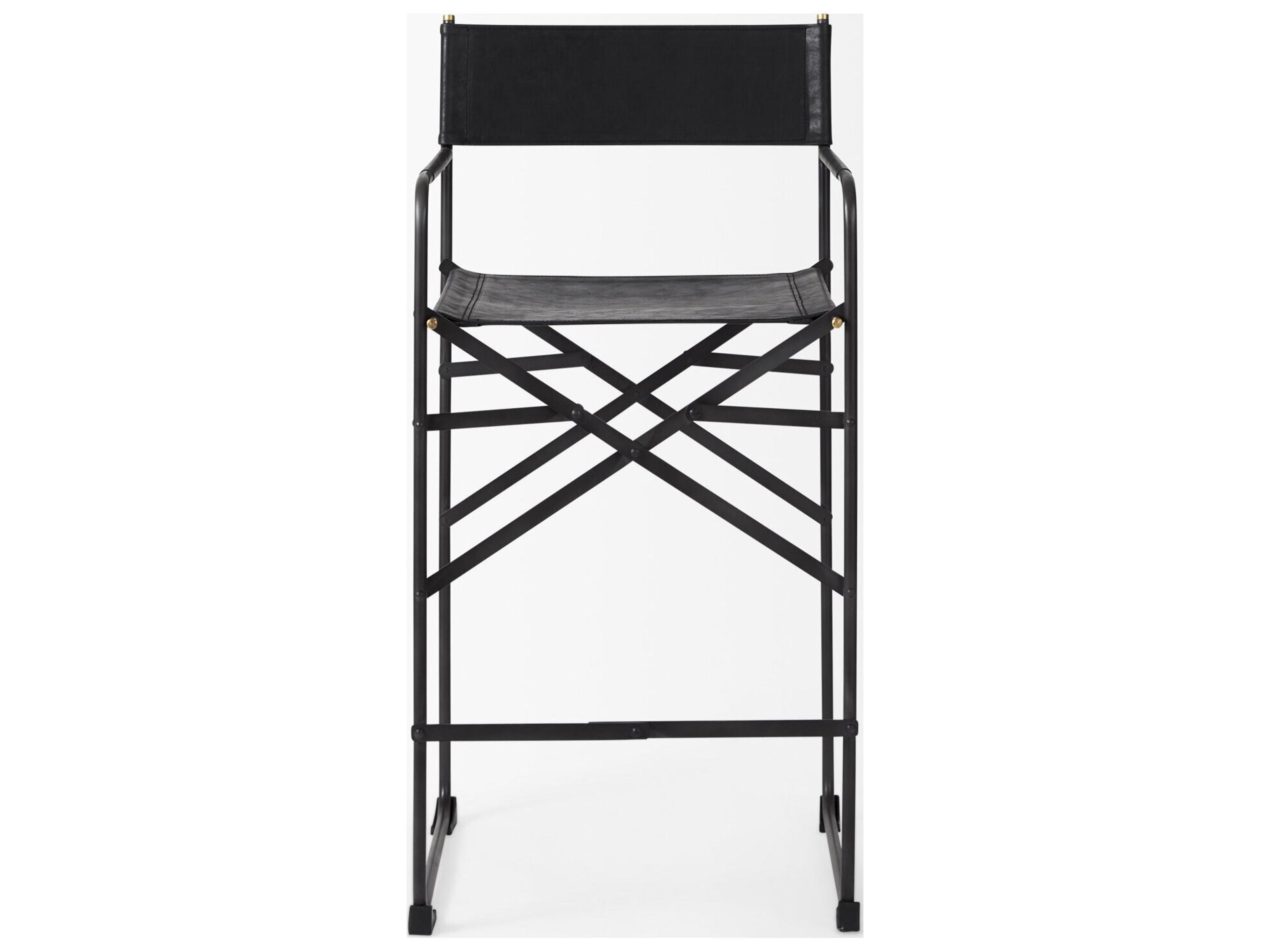 Mercana Direttore 19.3L x 19.3W x 40.2H Black Leather W/Black Frame Counter Stool