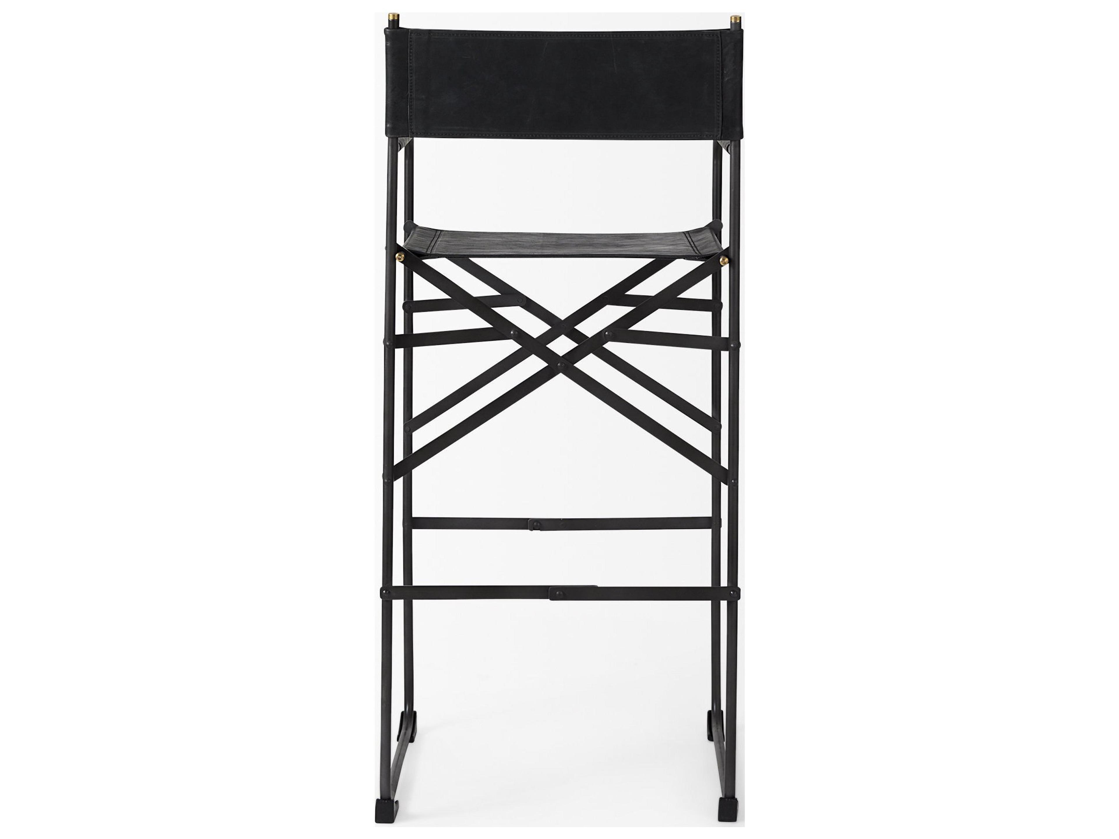 Mercana Direttore 19.3L x 19.3W x 44.1H Black Leather Seat W/Black Iron Frame Bar Stool