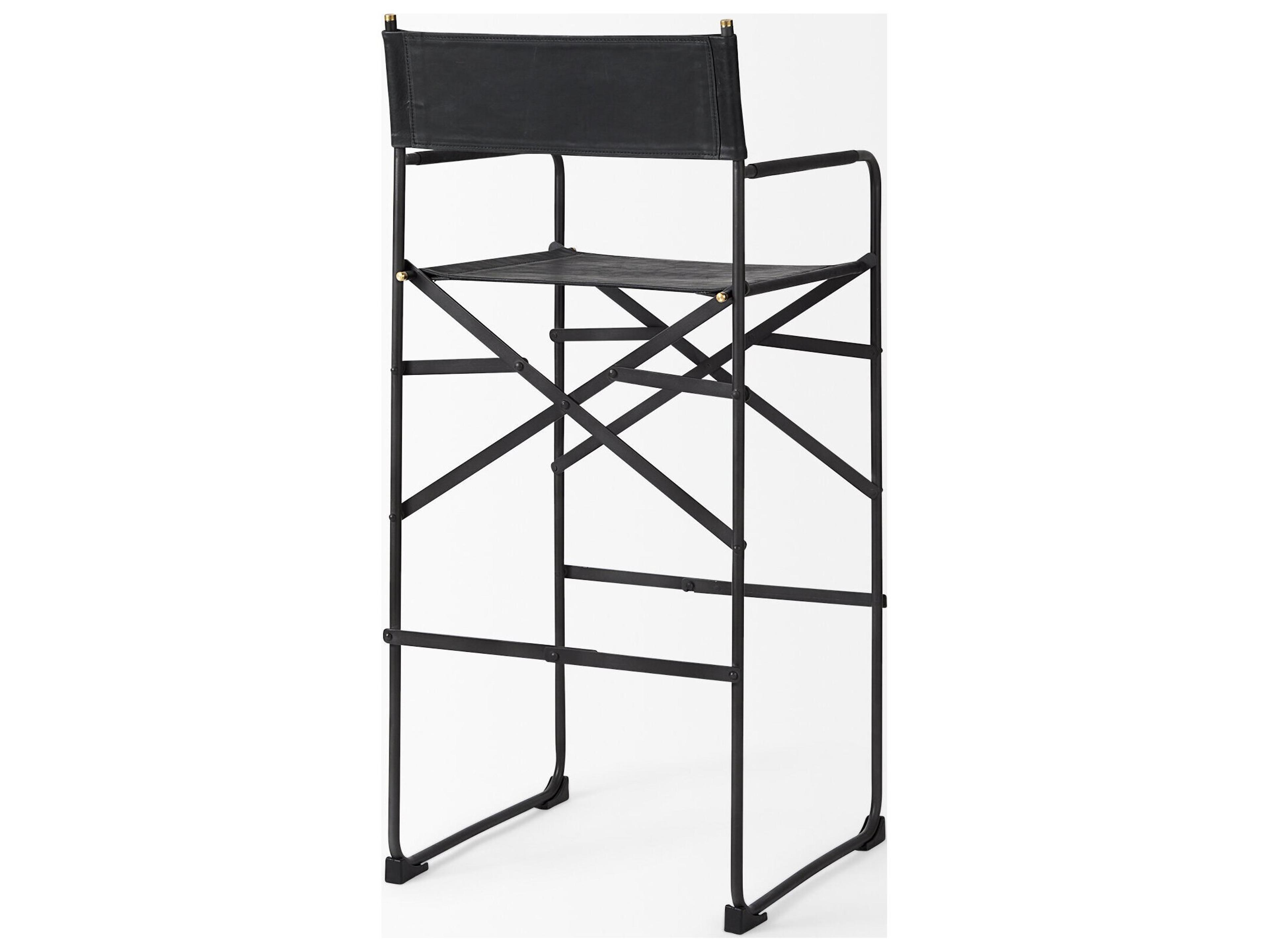 Mercana Direttore 19.3L x 19.3W x 44.1H Black Leather Seat W/Black Iron Frame Bar Stool