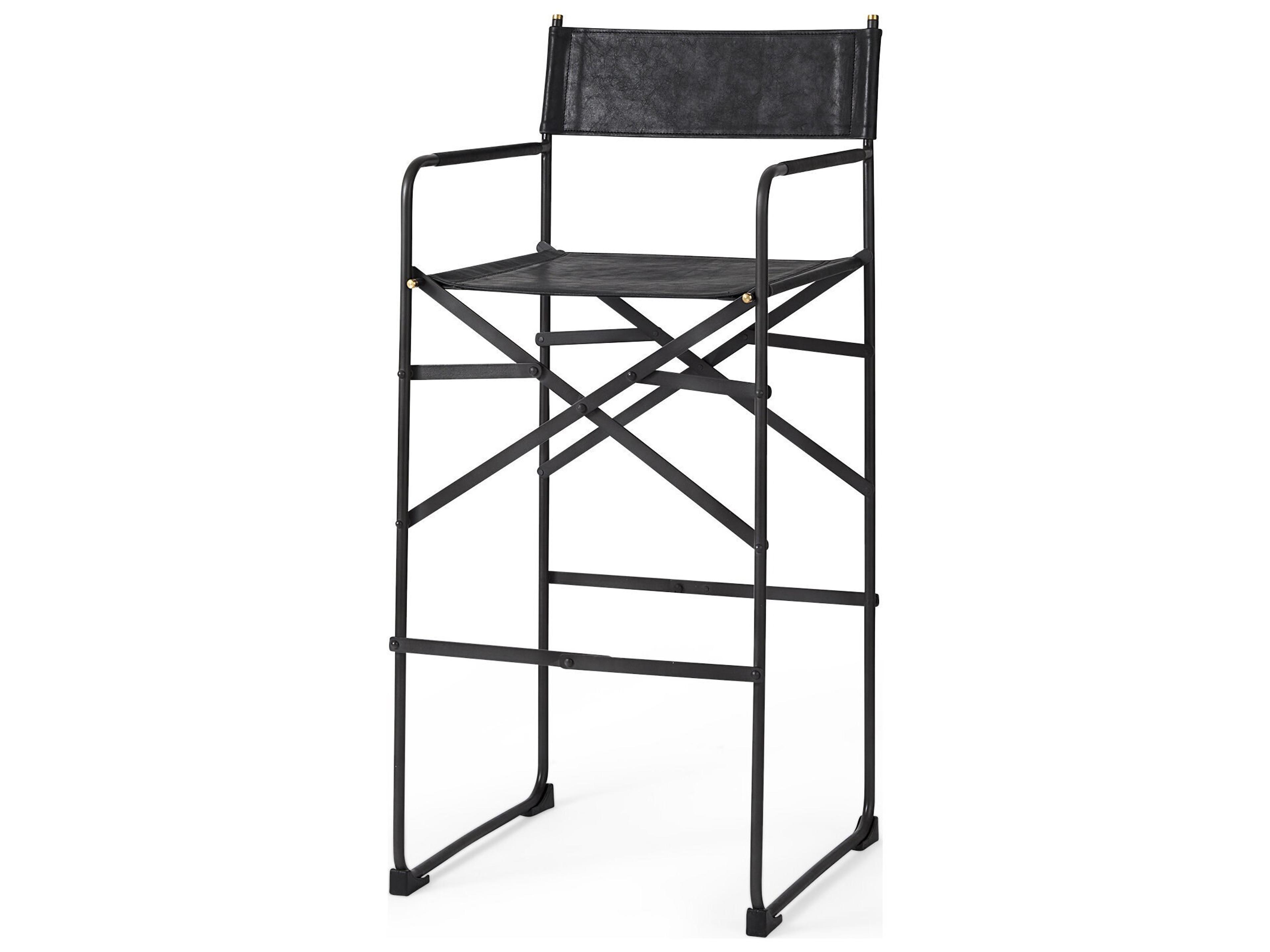 Direttore 19.3L x 19.3W x 44.1H Black Leather Seat W/Black Iron Frame Bar Stool