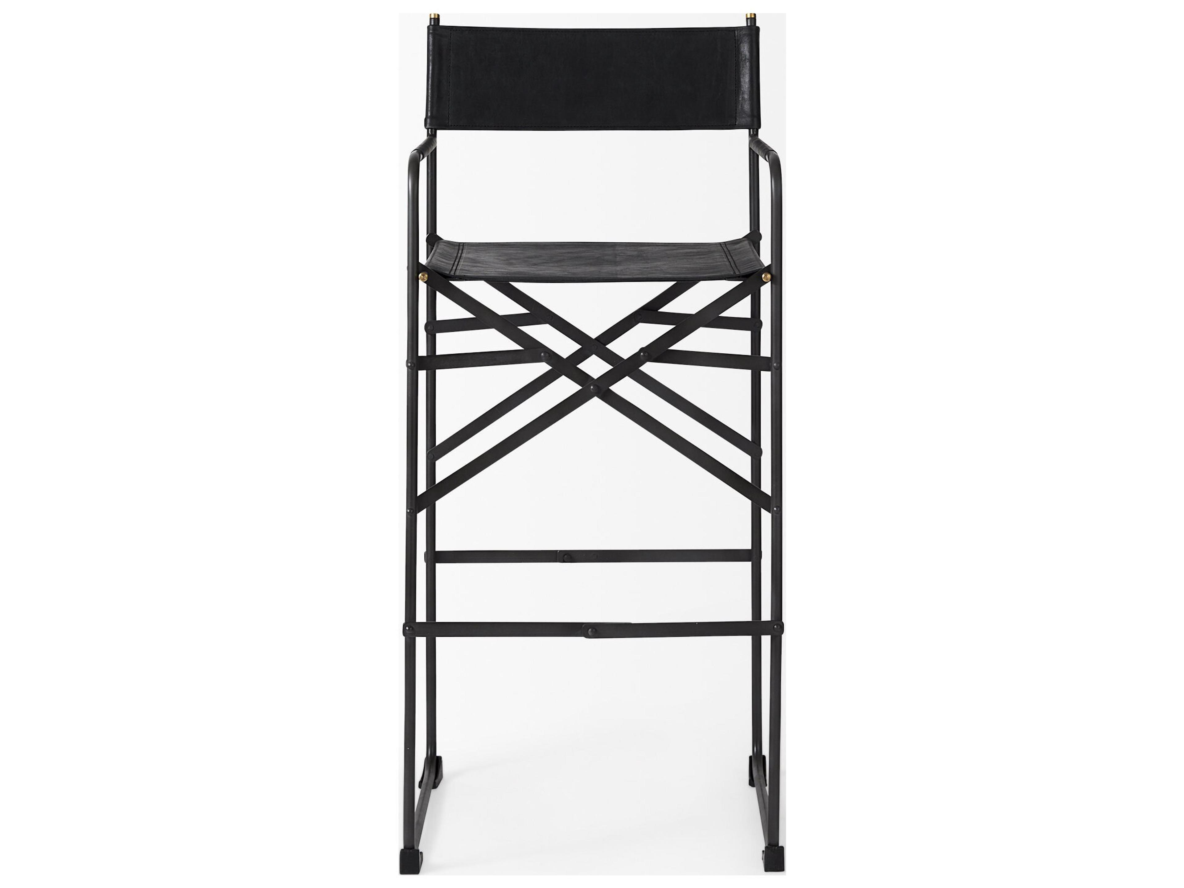 Mercana Direttore 19.3L x 19.3W x 44.1H Black Leather Seat W/Black Iron Frame Bar Stool
