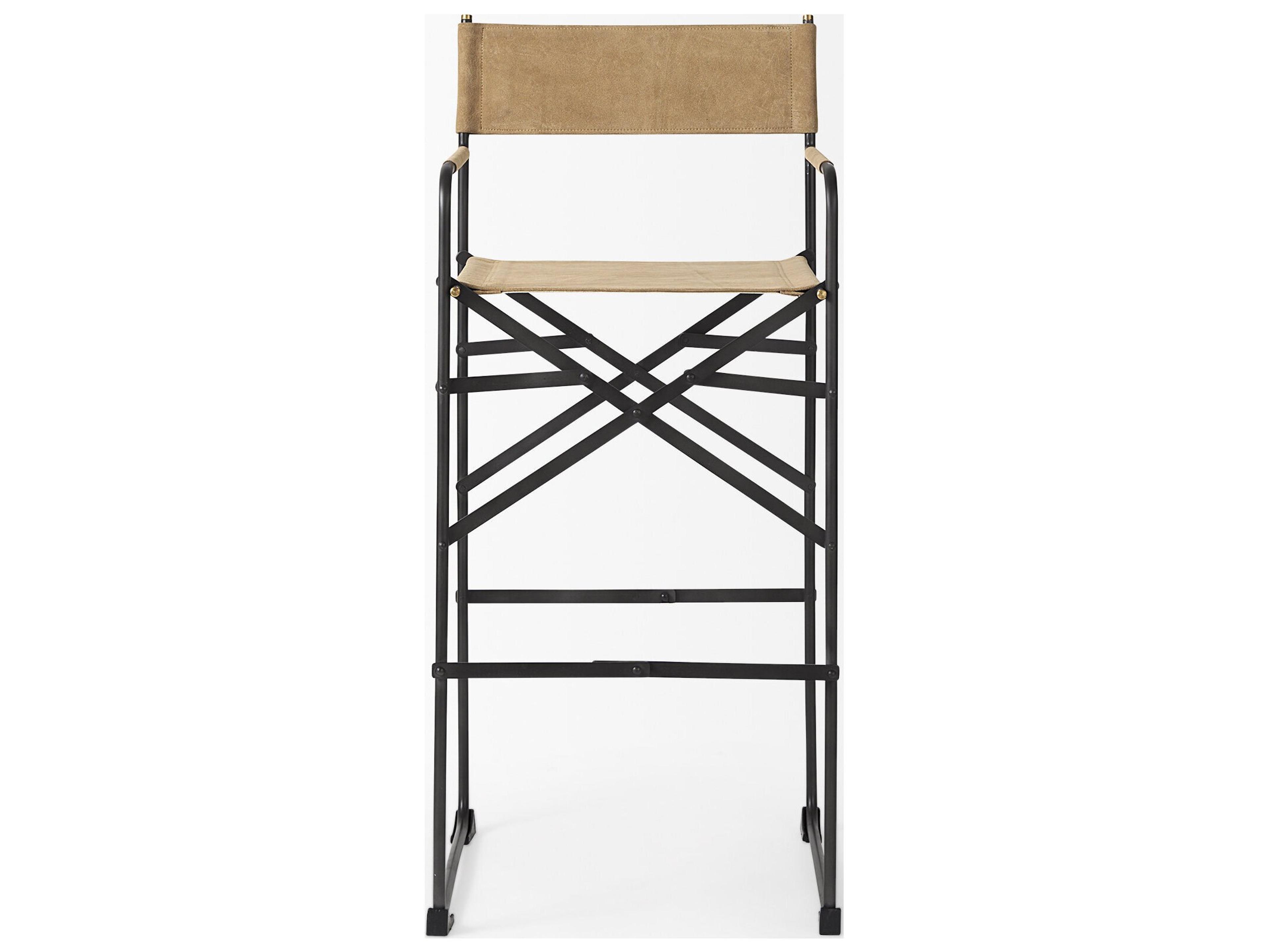 Mercana Direttore 19.3L x 19.3W x 44.1H Brown Leather Seat W/Black Iron Frame Bar Stool