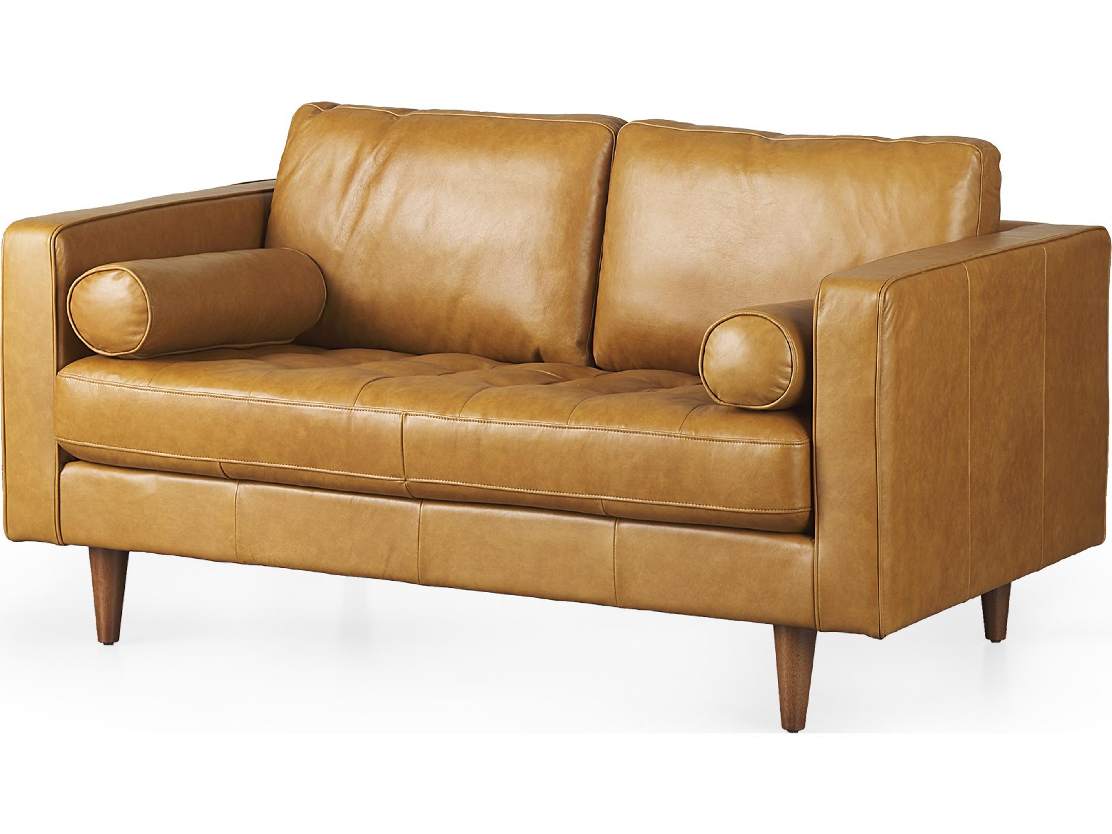 Svend 65.0L x 38.0W x 34.0H Tan Leather Love Seat Sofa