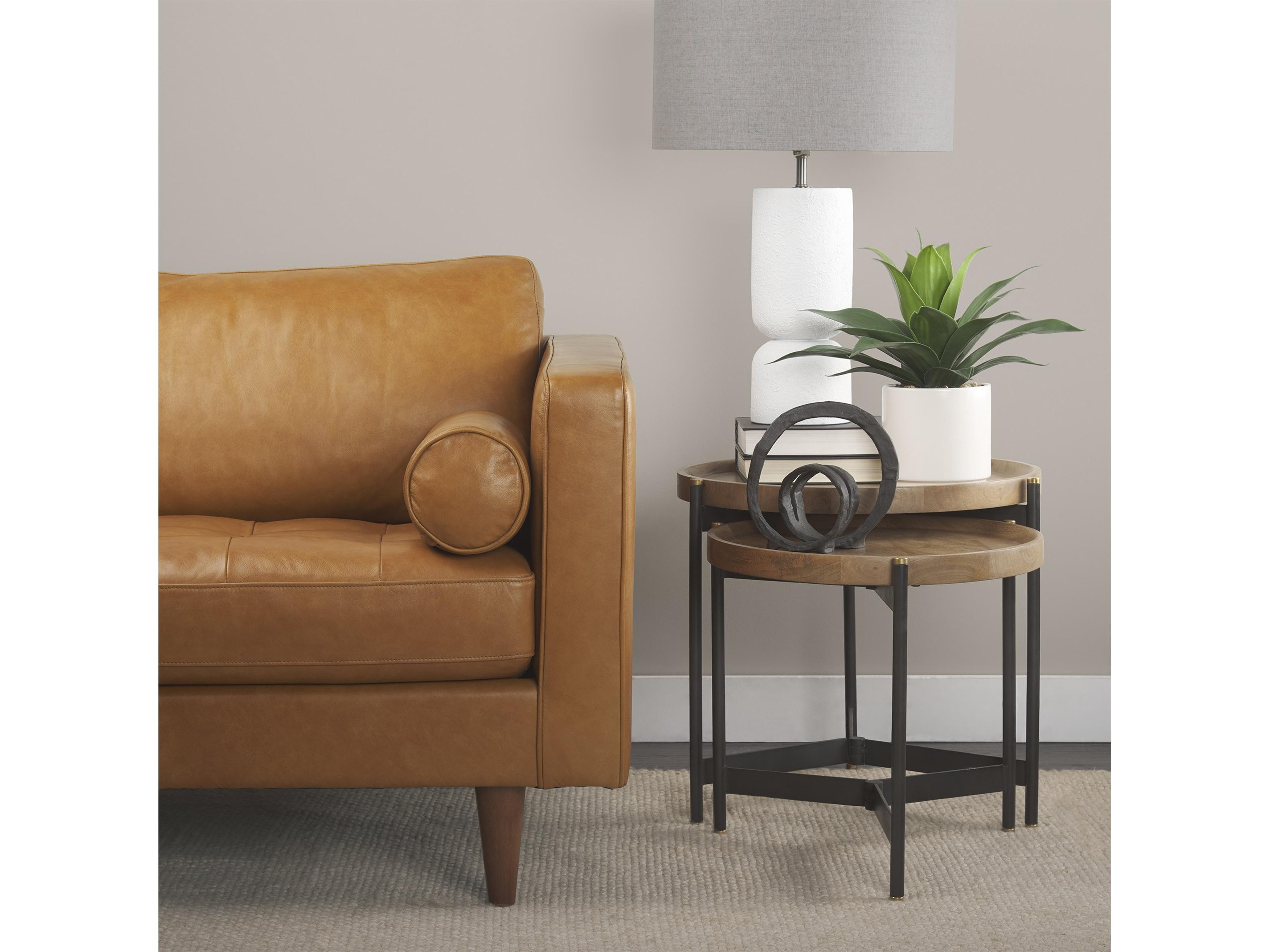 Mercana Svend 65.0L x 38.0W x 34.0H Tan Leather Love Seat Sofa