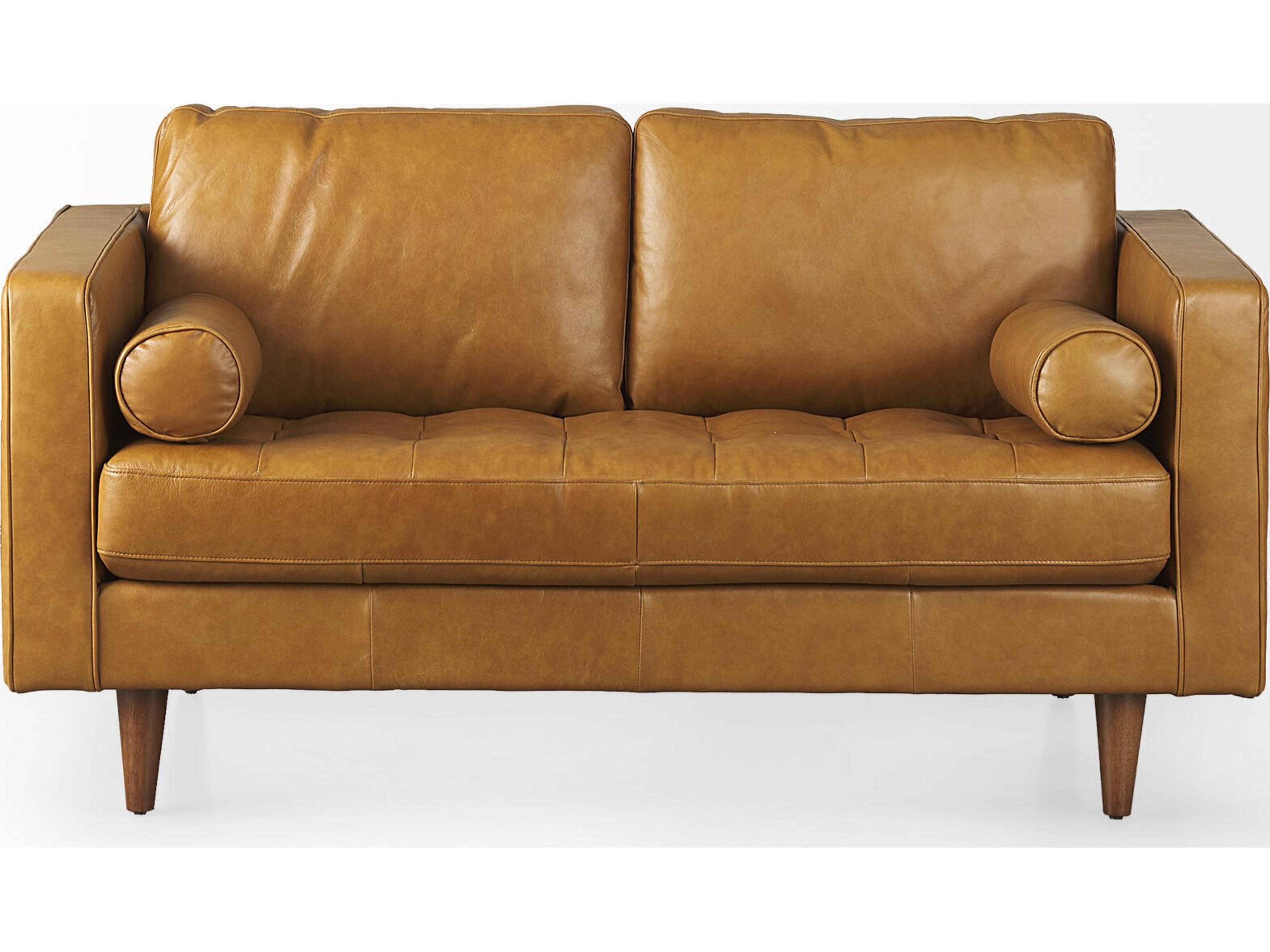 Mercana Svend 65.0L x 38.0W x 34.0H Tan Leather Love Seat Sofa