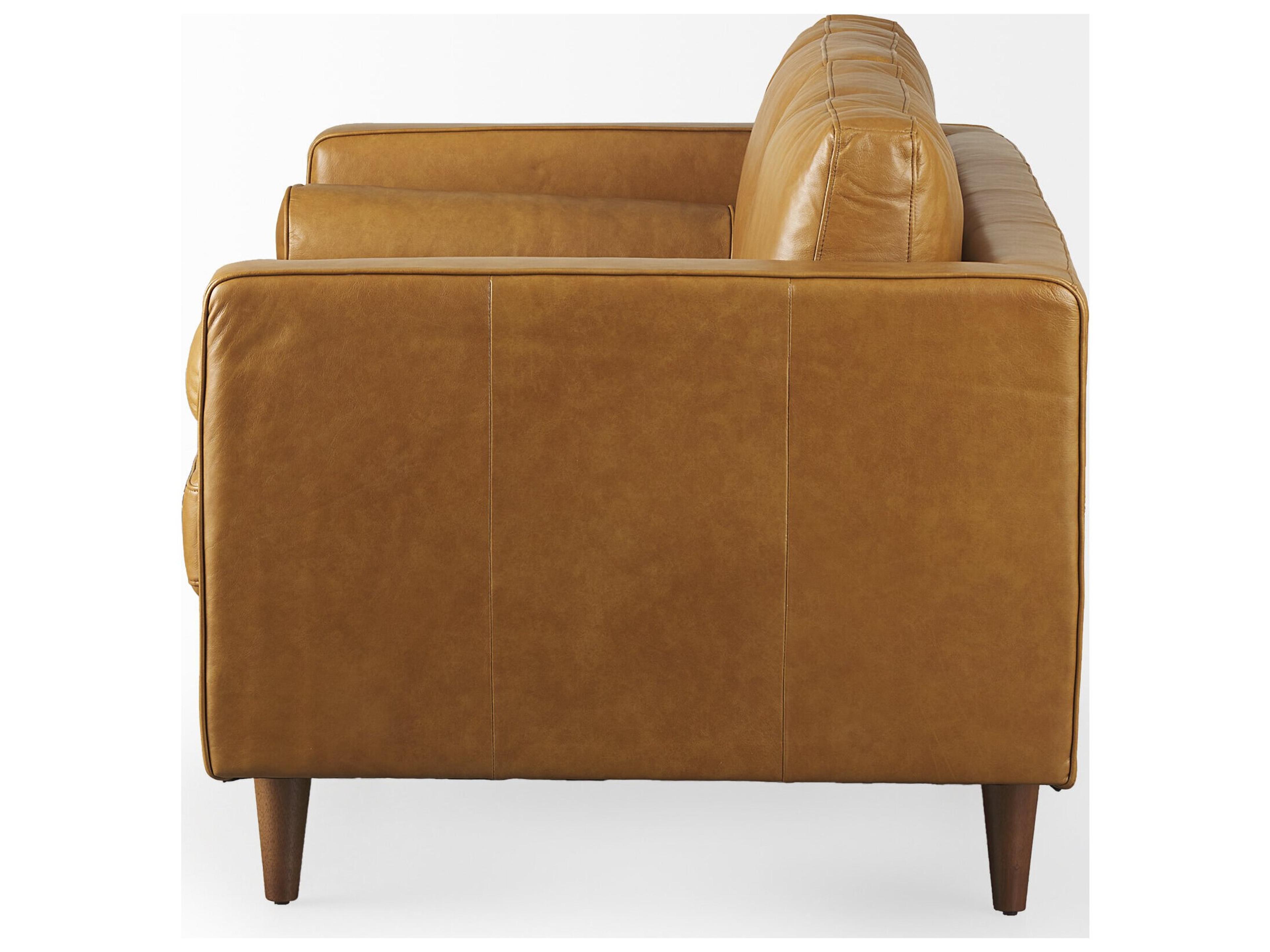 Mercana Svend 65.0L x 38.0W x 34.0H Tan Leather Love Seat Sofa