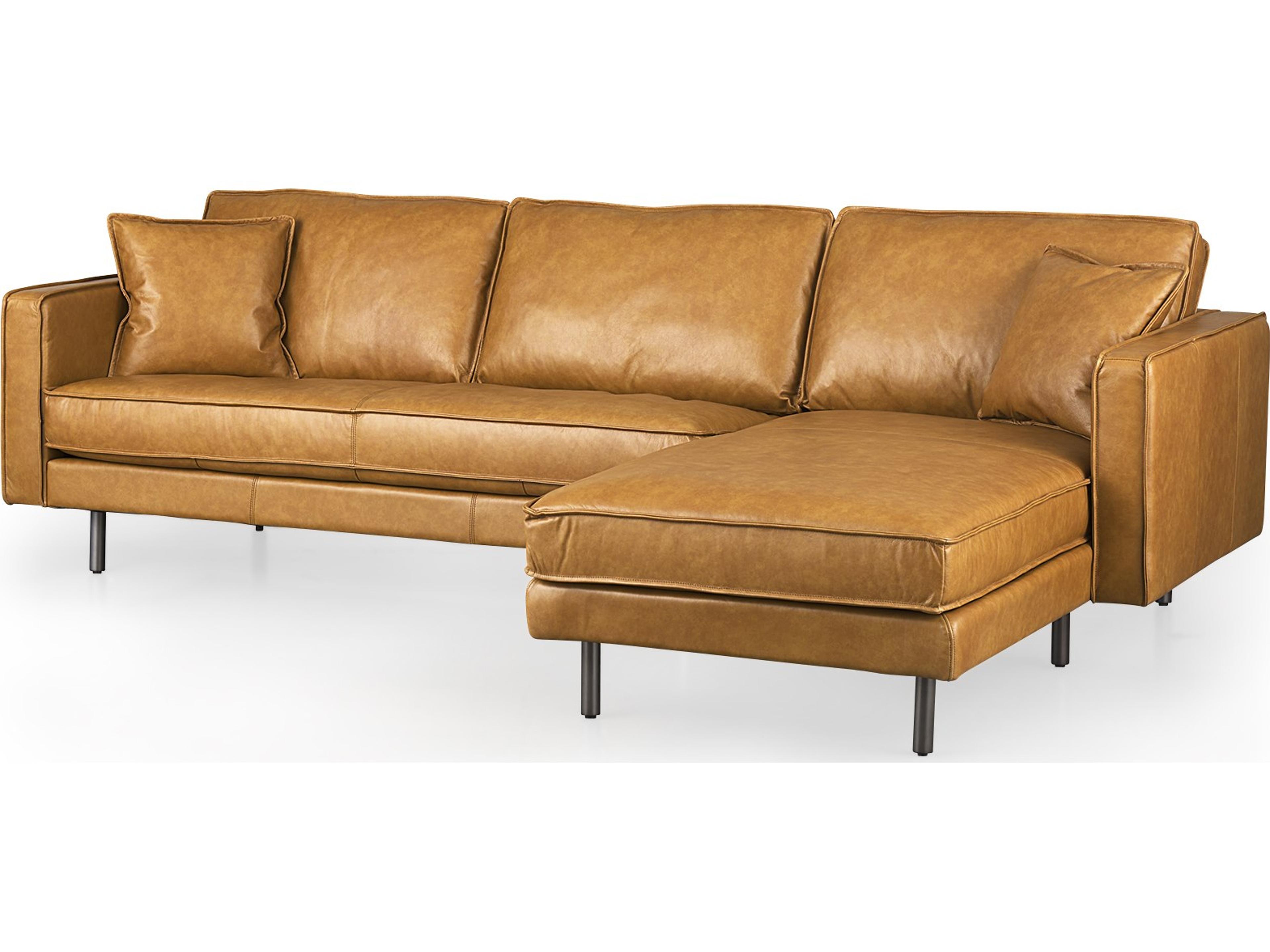 D'Arcy 111"L x 70"D x 33"H Tan Leather Right Chaise Sectional