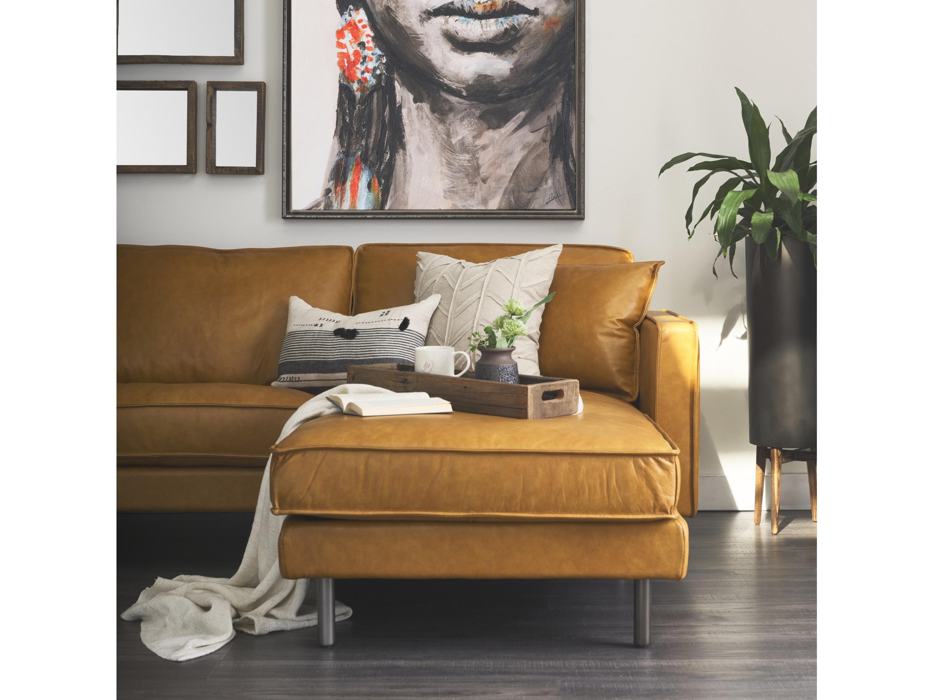 Mercana D'Arcy 111"L x 70"D x 33"H Tan Leather Right Chaise Sectional