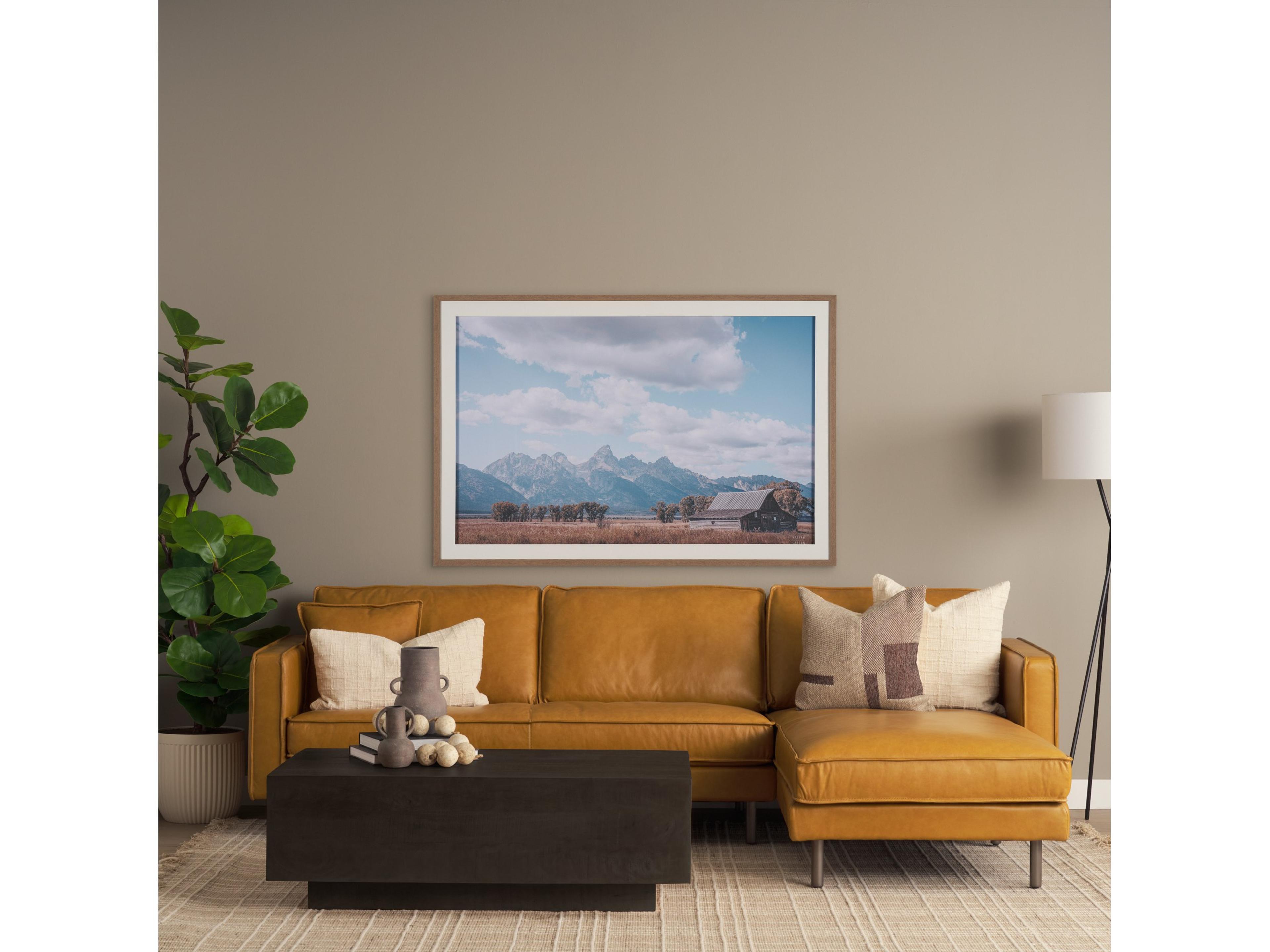 Mercana D'Arcy 111"L x 70"D x 33"H Tan Leather Right Chaise Sectional