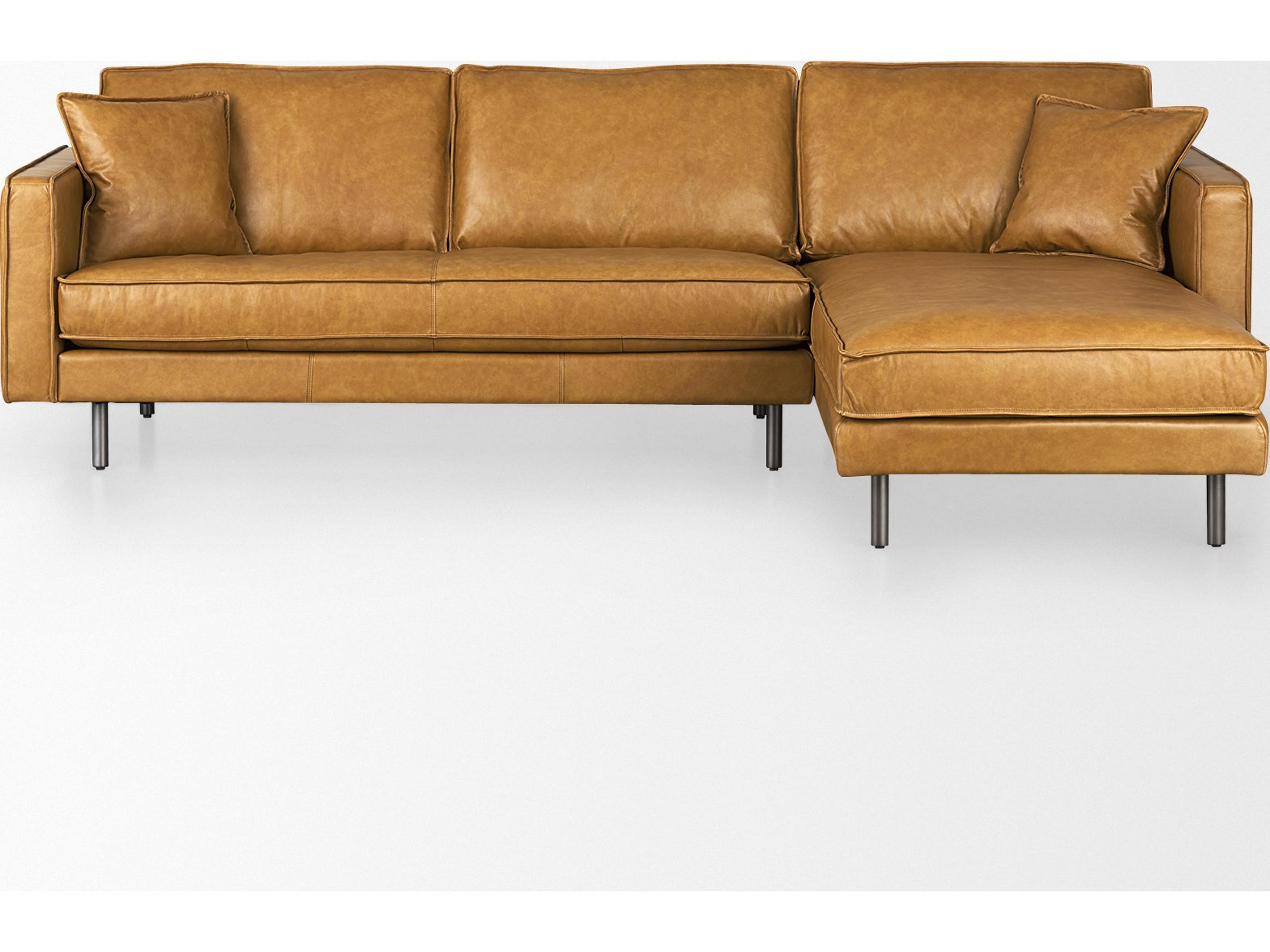 Mercana D'Arcy 111"L x 70"D x 33"H Tan Leather Right Chaise Sectional