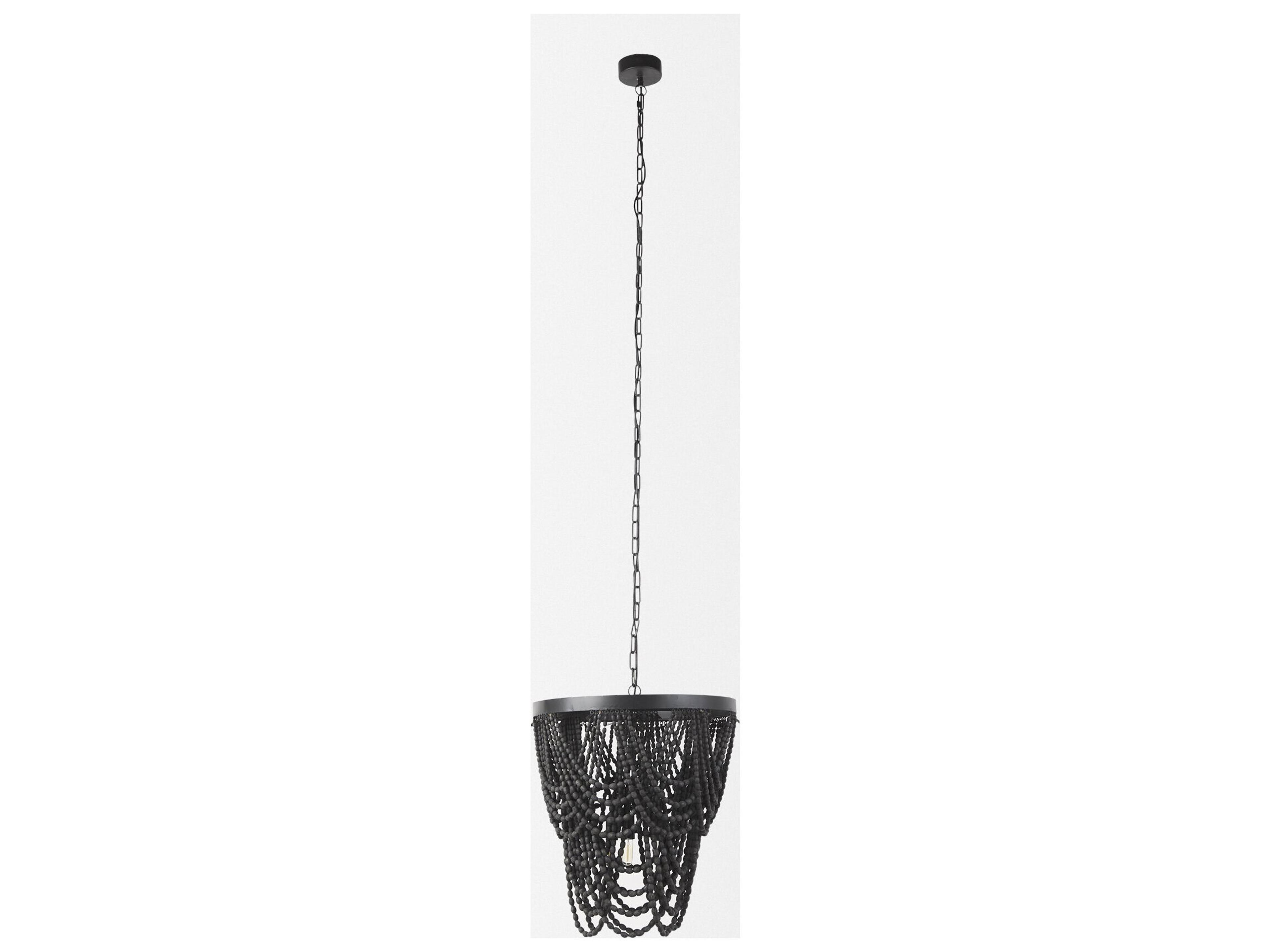 Mercana Pendra 19.7L x 19.7W x 89.0H Black Metal Wooden Bead Three Bulb Chandelier