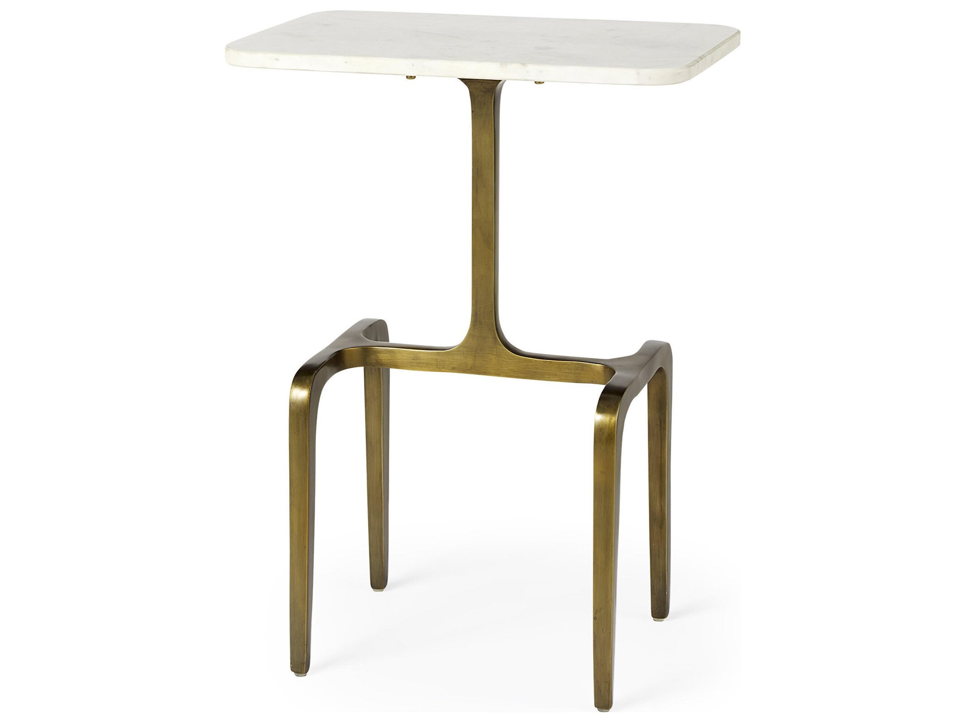Preston 17.3L x 11.3W x 22.8H White Marble Top W/Gold Metal Accent Table