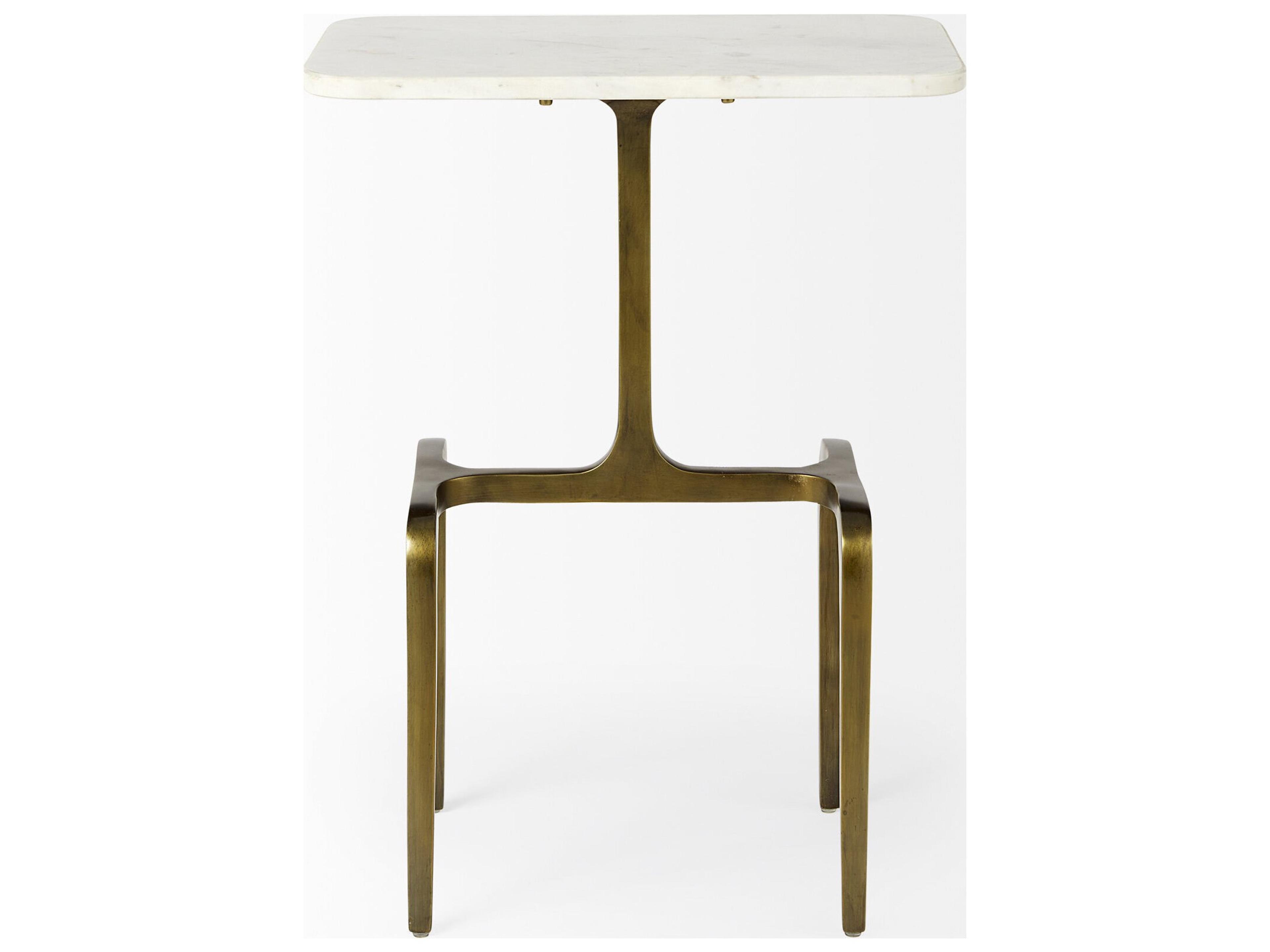 Mercana Preston 17.3L x 11.3W x 22.8H White Marble Top W/Gold Metal Accent Table