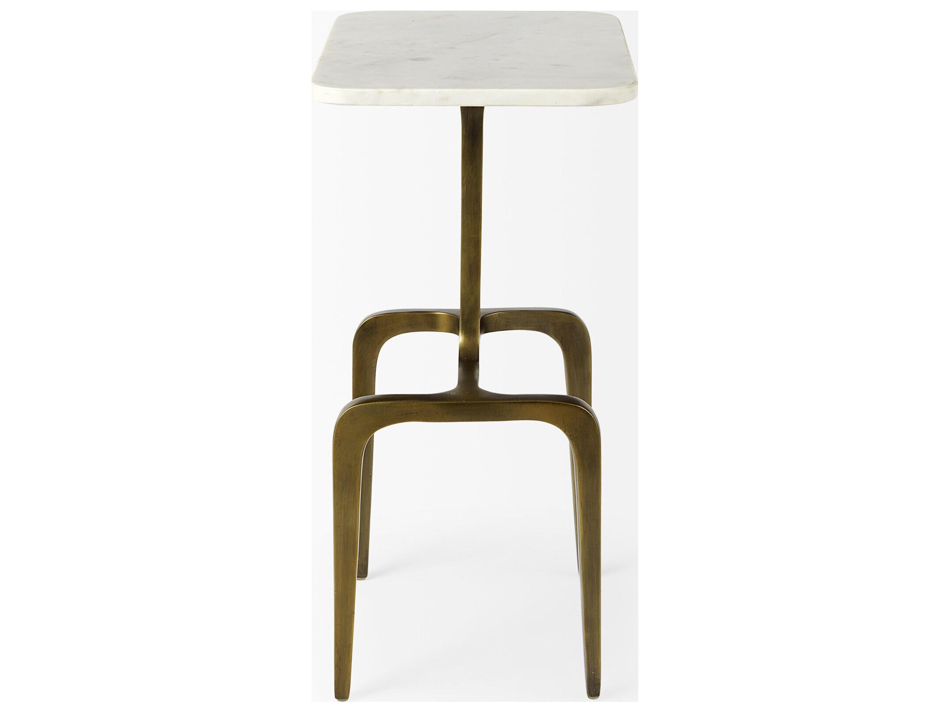 Mercana Preston 17.3L x 11.3W x 22.8H White Marble Top W/Gold Metal Accent Table