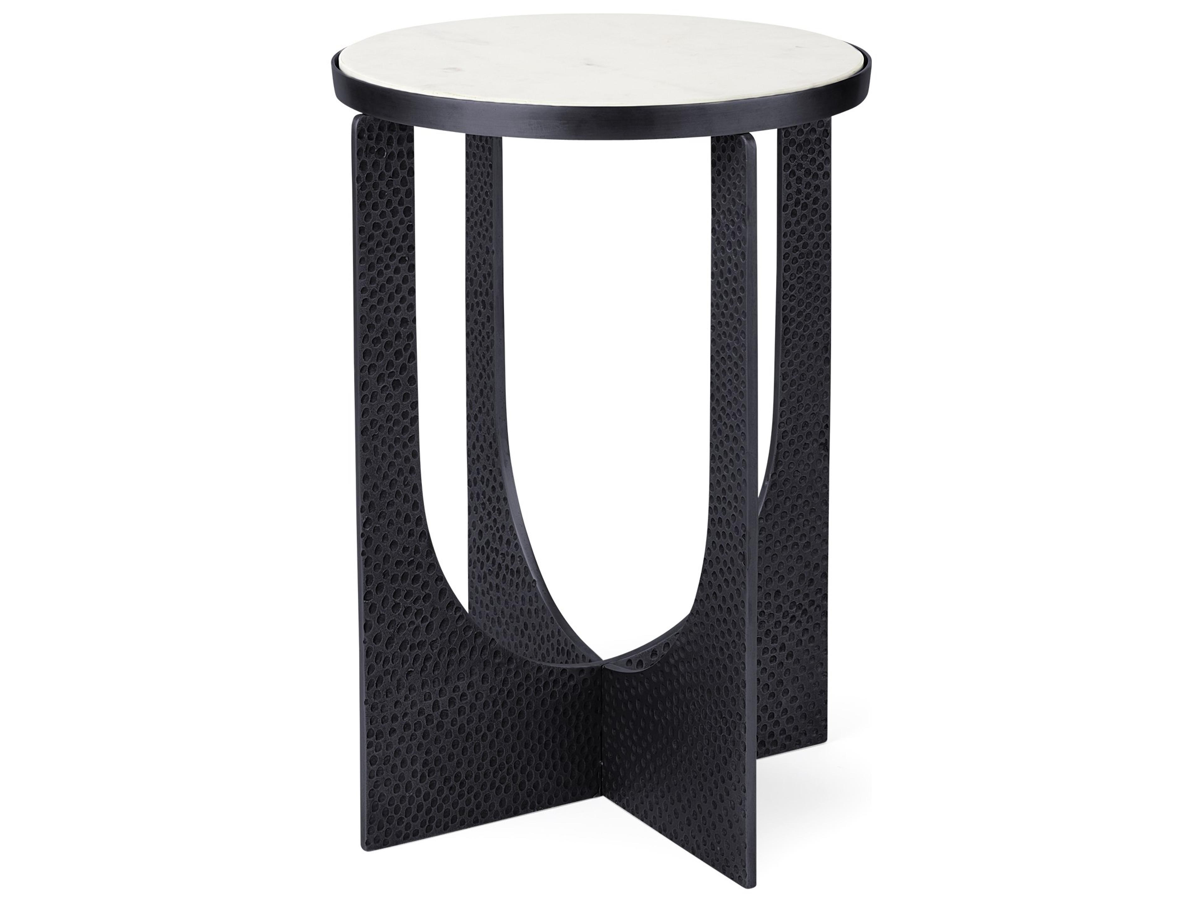 Patrick 23"H White Marble Top w/ Matte Black Metal Accent Table