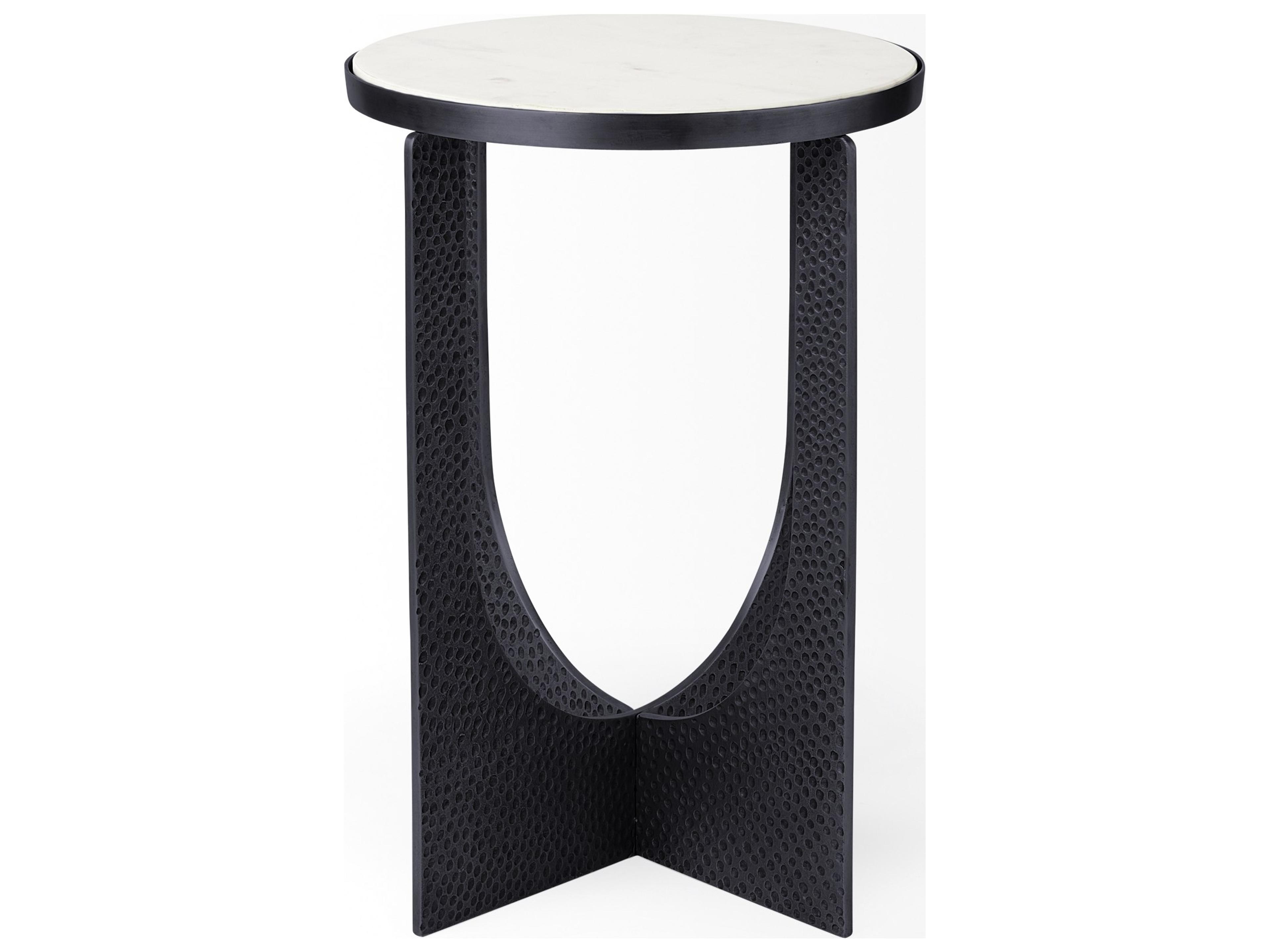 Mercana Patrick 23"H White Marble Top w/ Matte Black Metal Accent Table