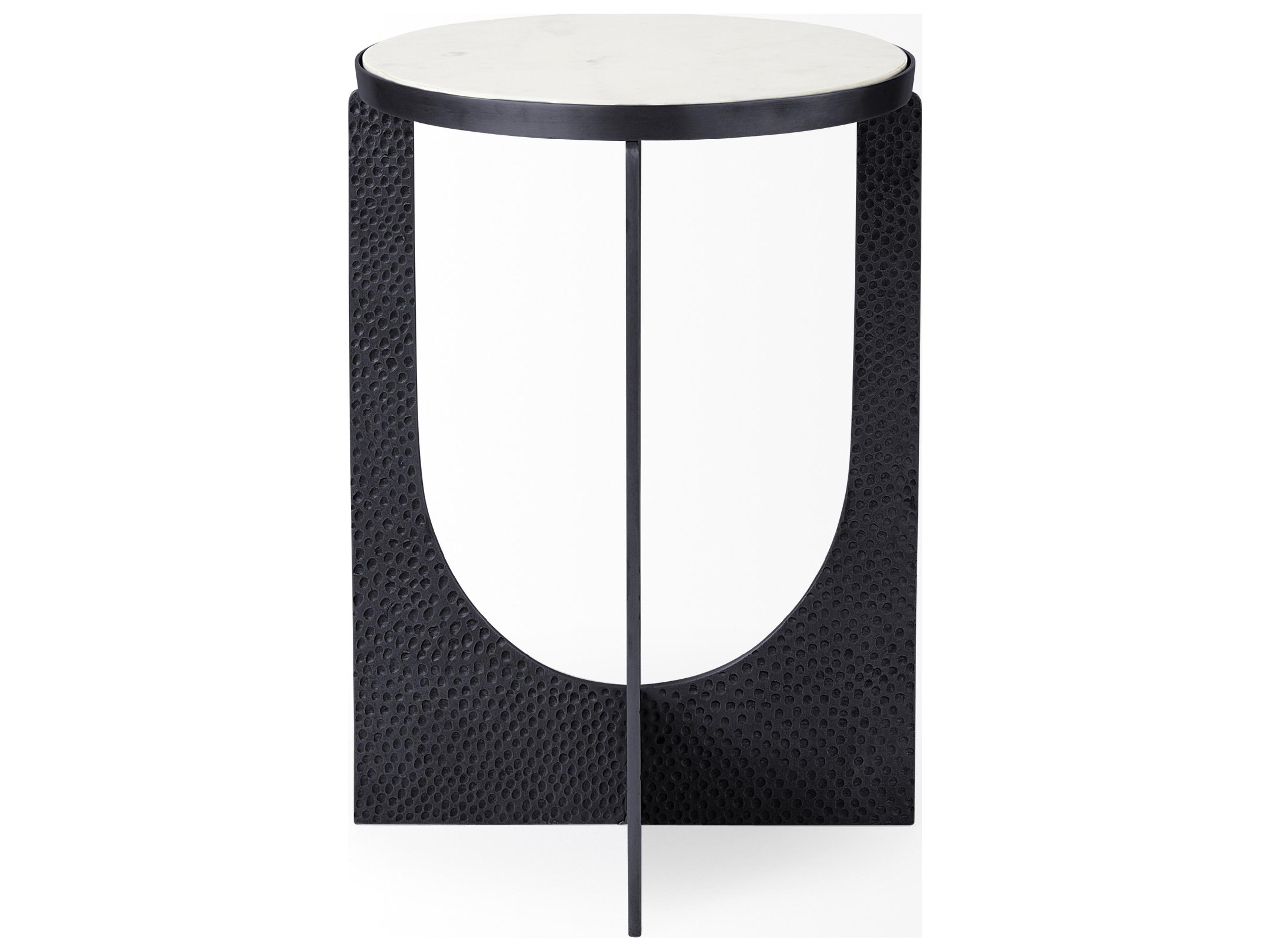 Mercana Patrick 23"H White Marble Top w/ Matte Black Metal Accent Table