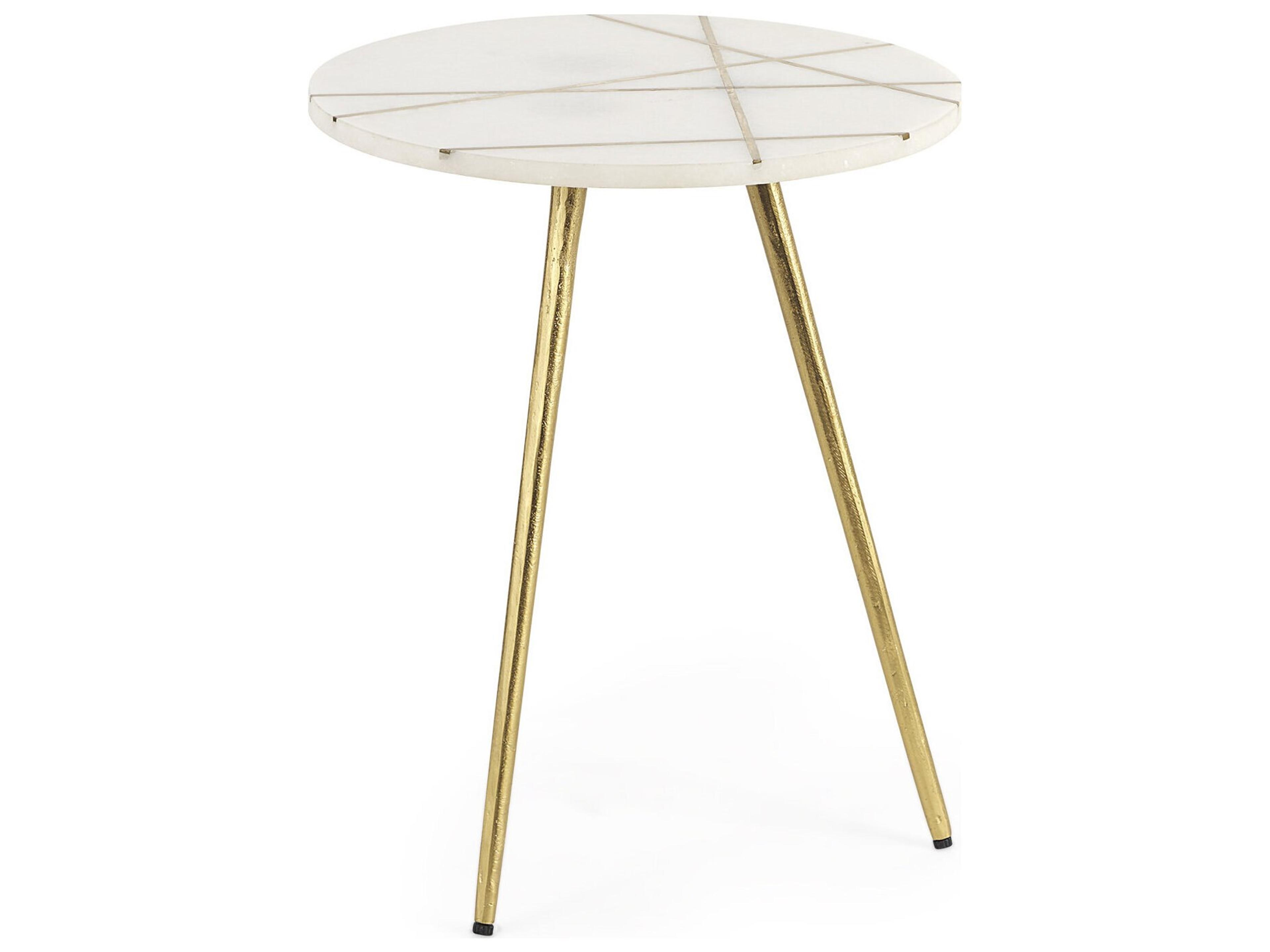 Mercana Vivienne  16.0L x 16.0W x 19.0H White Marble W/Antique Gold Metal Round Small Side Table