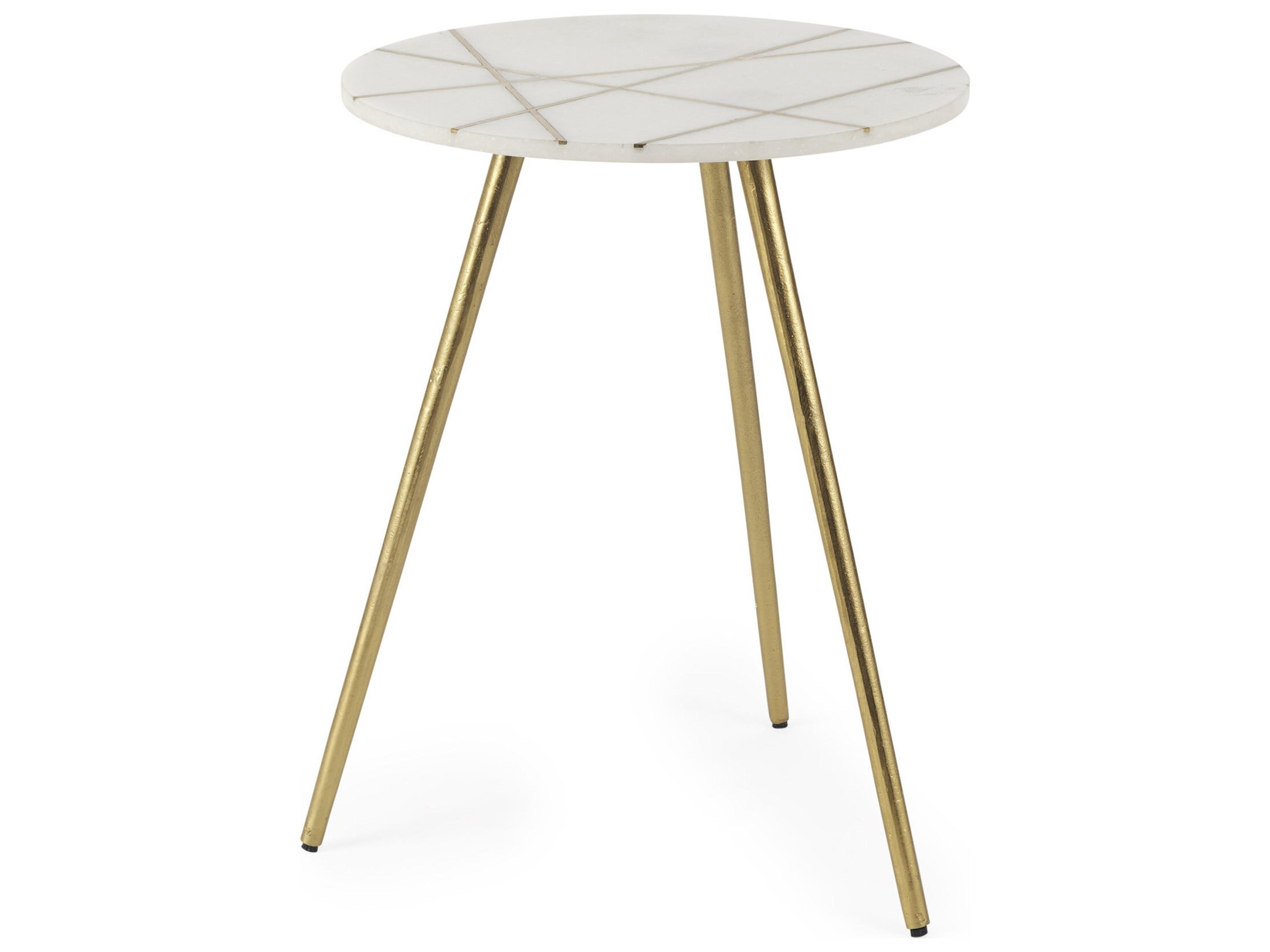 Vivienne 18.0L x 18.0W x 23.0H White Marble W/Antique Gold Metal Round Large Accent Table