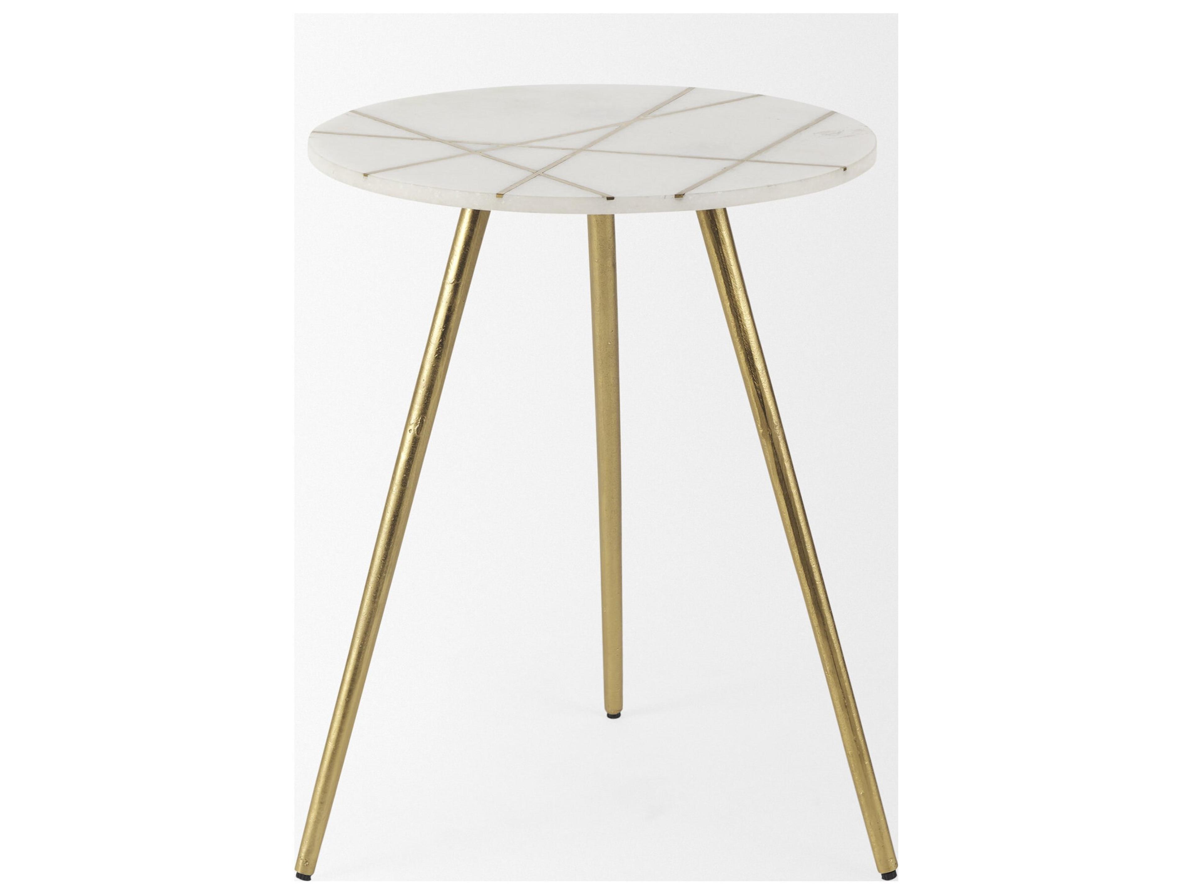 Mercana Vivienne 18.0L x 18.0W x 23.0H White Marble W/Antique Gold Metal Round Large Accent Table