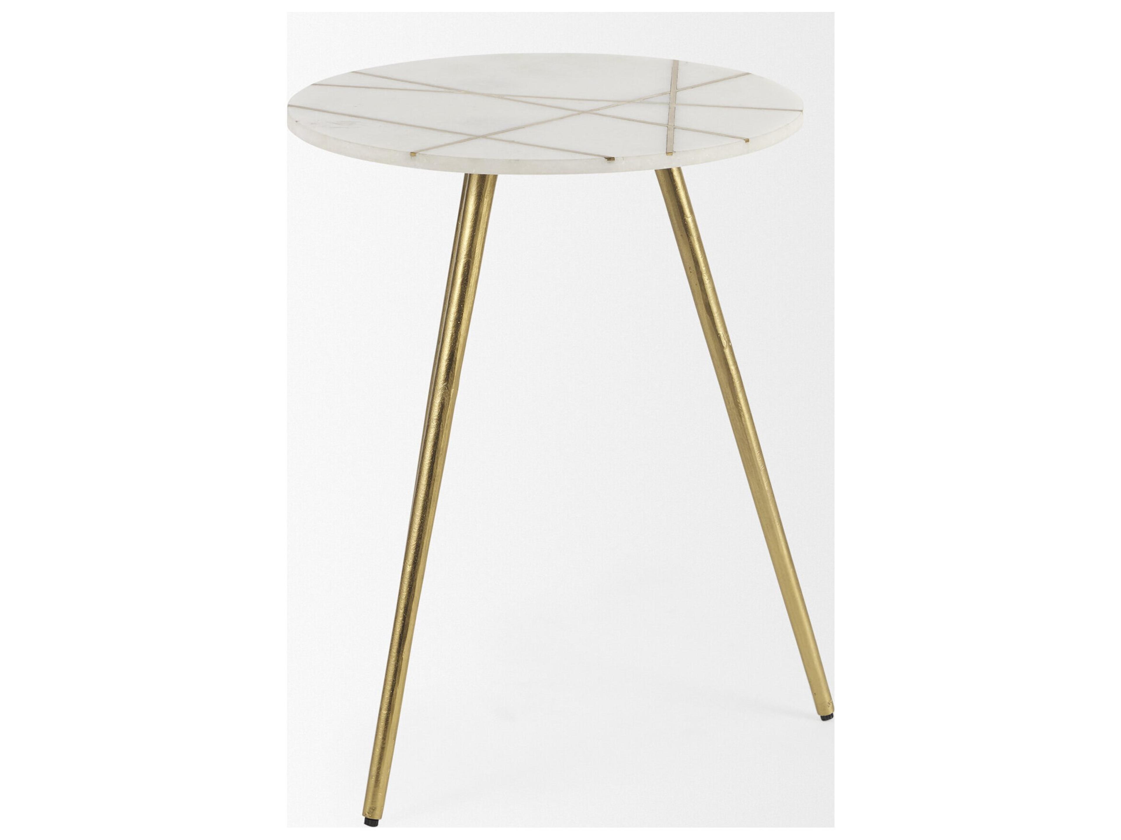Mercana Vivienne 18.0L x 18.0W x 23.0H White Marble W/Antique Gold Metal Round Large Accent Table