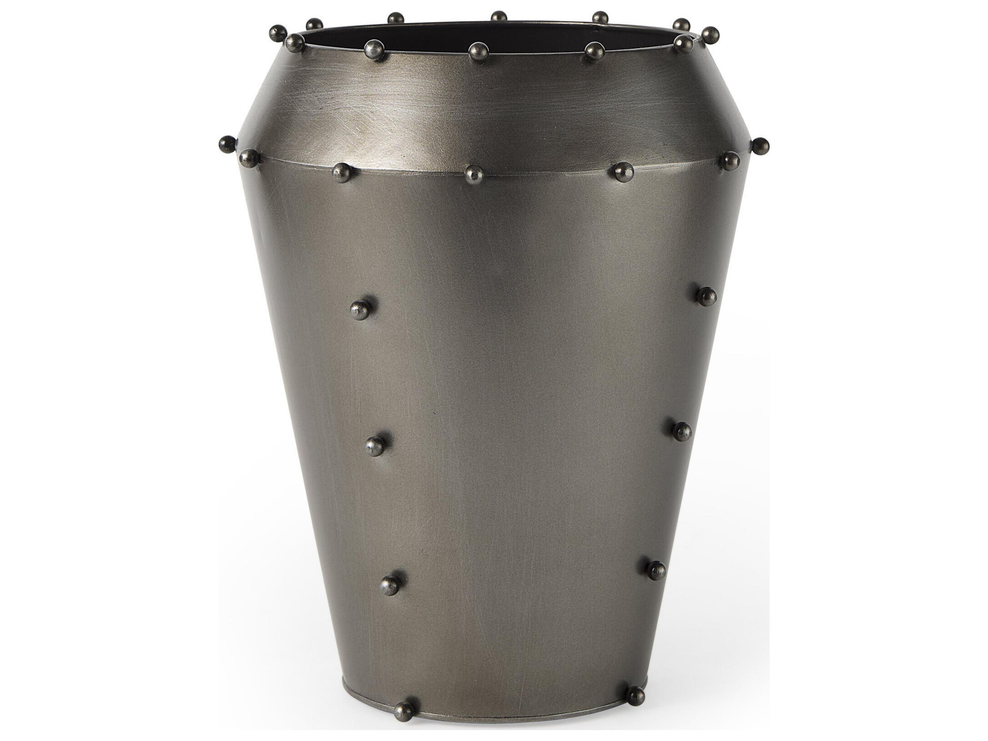 Elio 12.2H Large Gun Metal Gray Metal W/Studs Vase