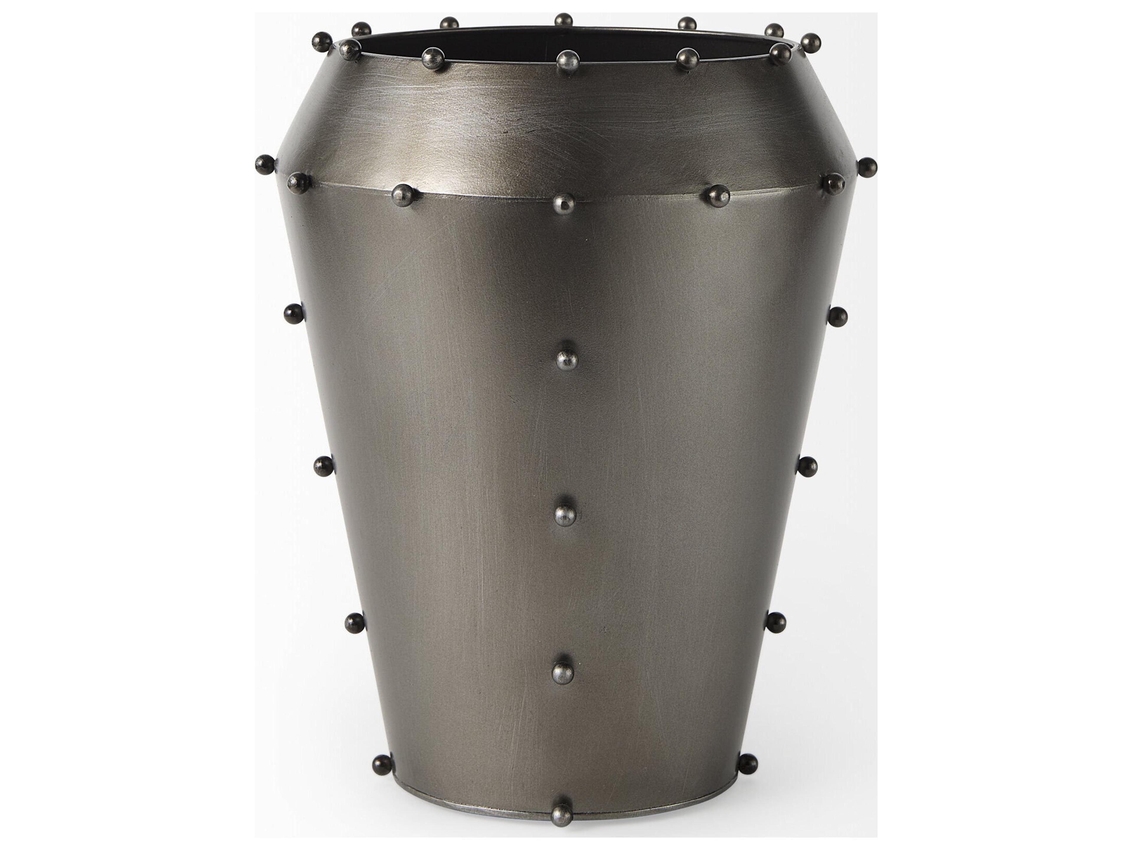 Mercana Elio 12.2H Large Gun Metal Gray Metal W/Studs Vase