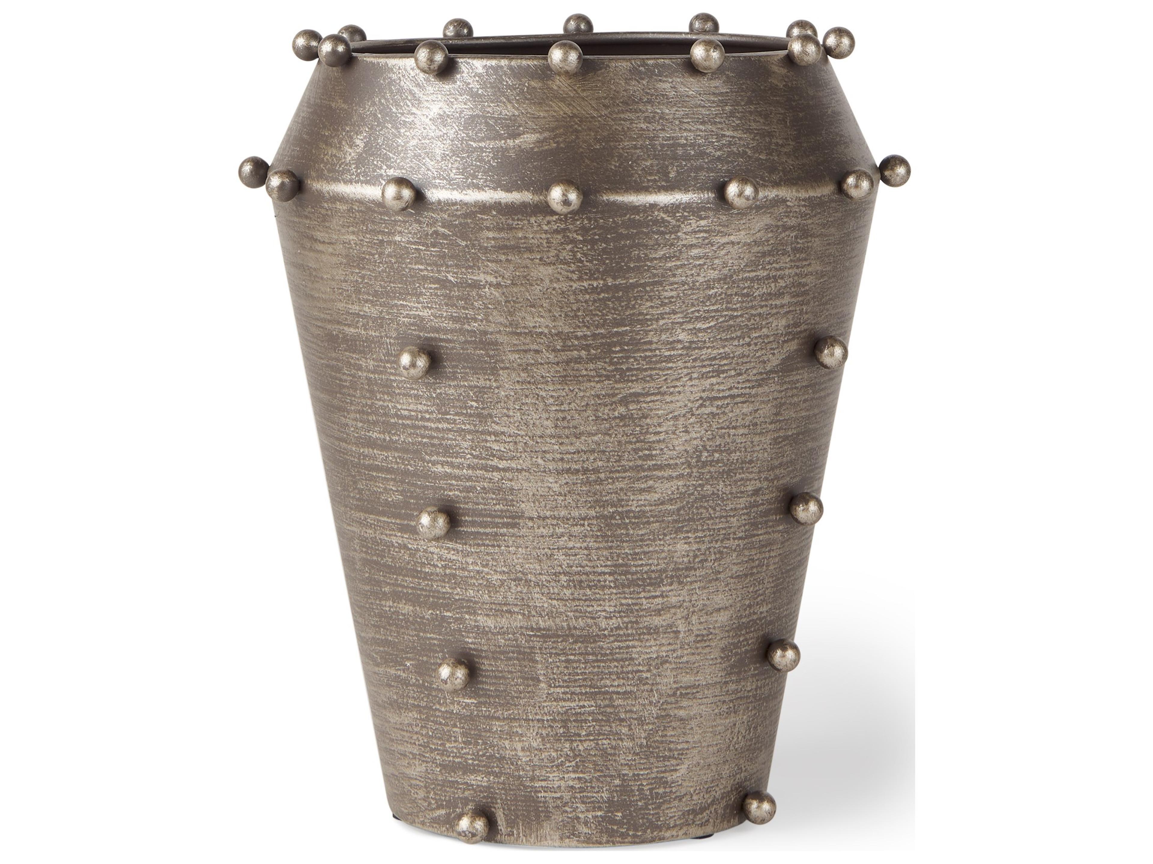 Elio  9.1H Small Champagne Metal W/Studs Vase