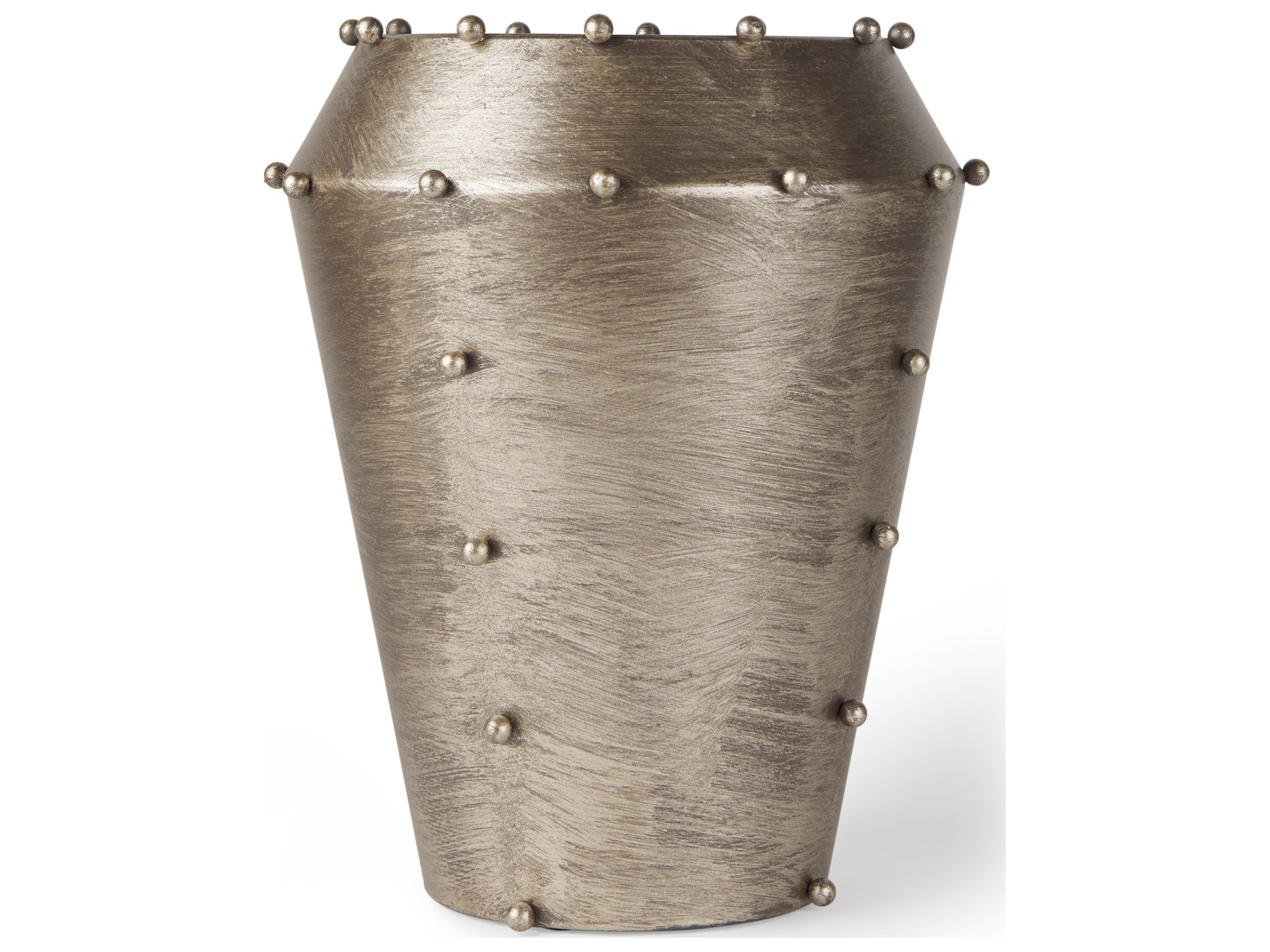 Elio 12.2H Large Champagne Metal W/Studs Vase