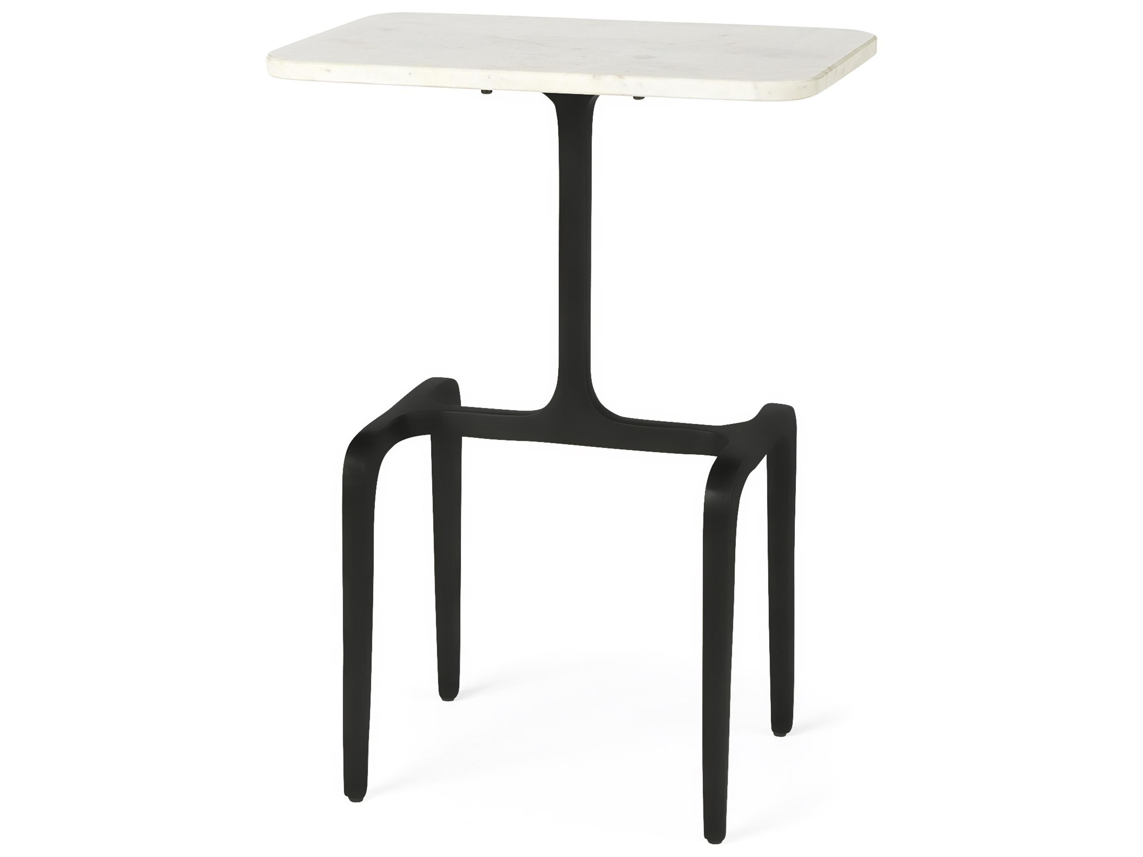 Preston White Marble Tabletop w/ Matte Black Iron Base Accent Table
