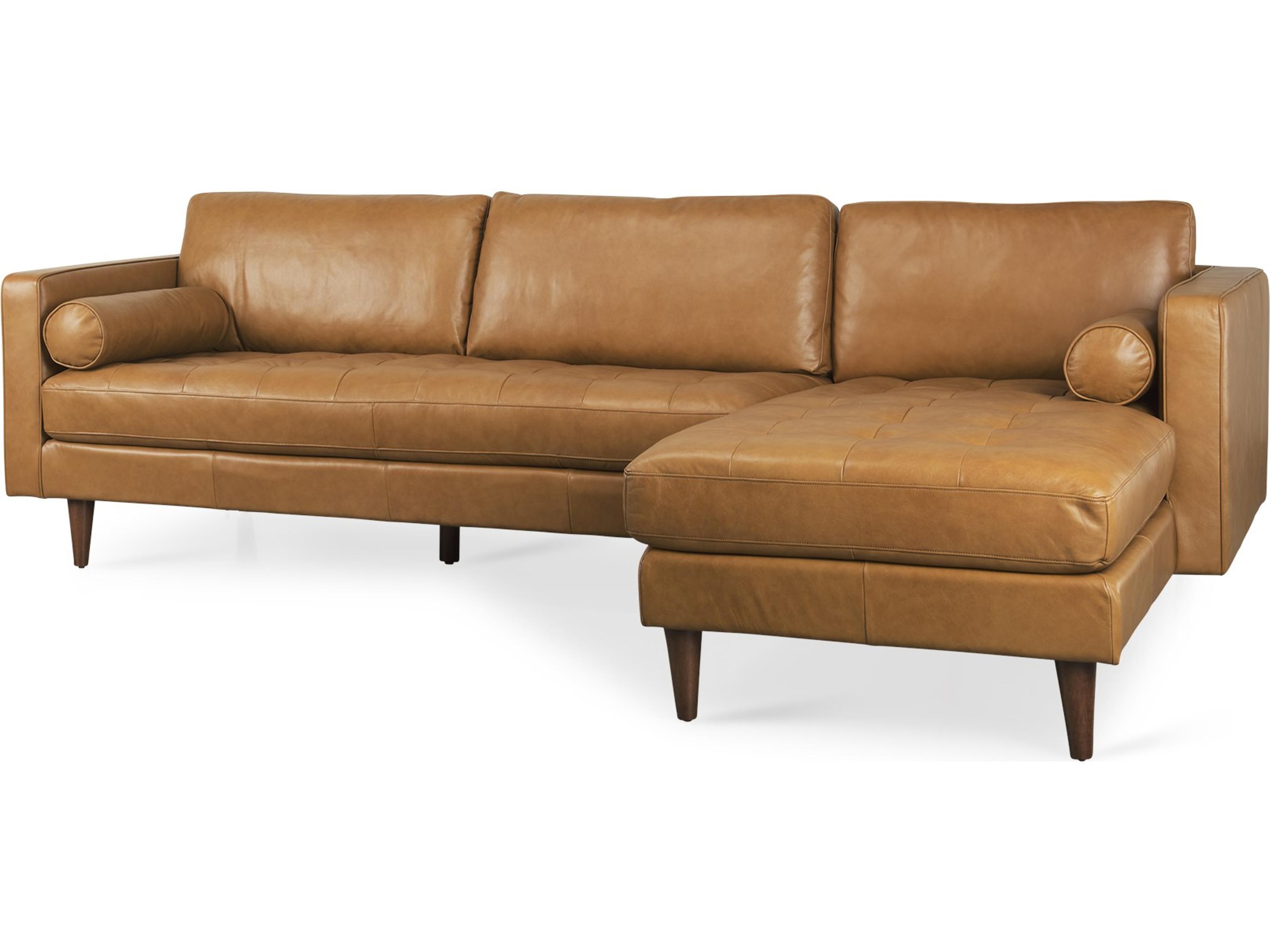 Svend 111.4L x 68.0W x 33.9H Tan Leather Right Chaise Sectional Sofa
