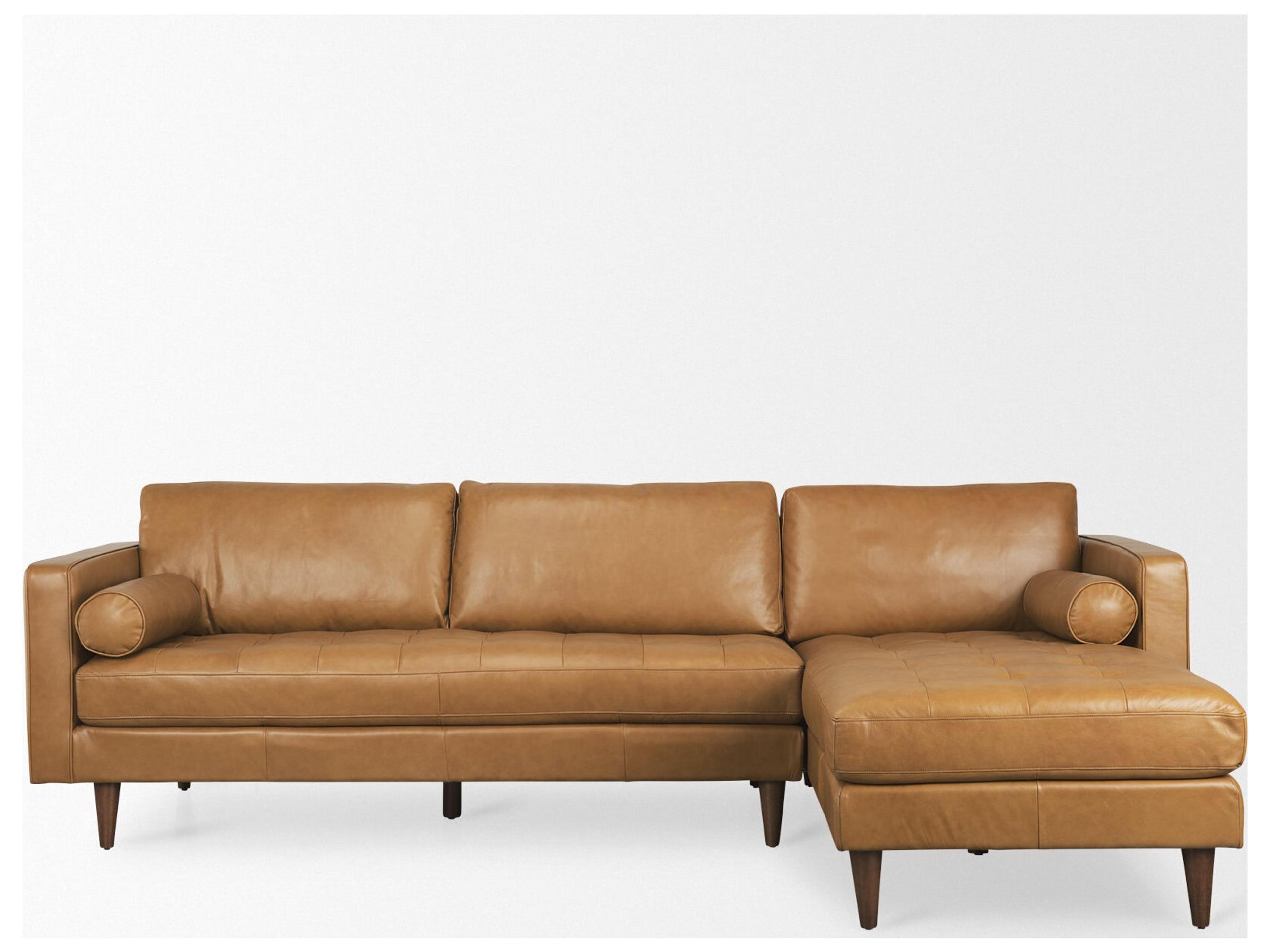 Mercana Svend 111.4L x 68.0W x 33.9H Tan Leather Right Chaise Sectional Sofa