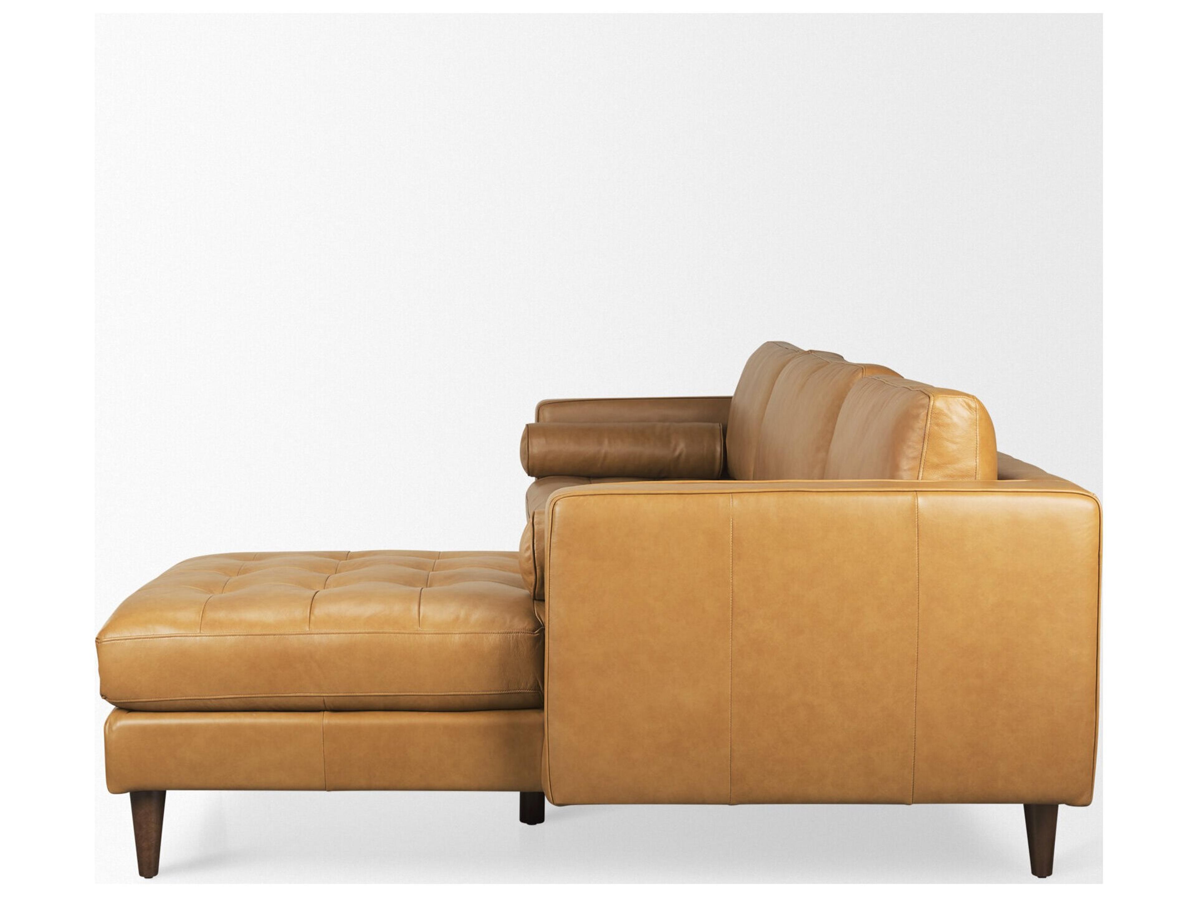 Mercana Svend 111.4L x 68.0W x 33.9H Tan Leather Right Chaise Sectional Sofa