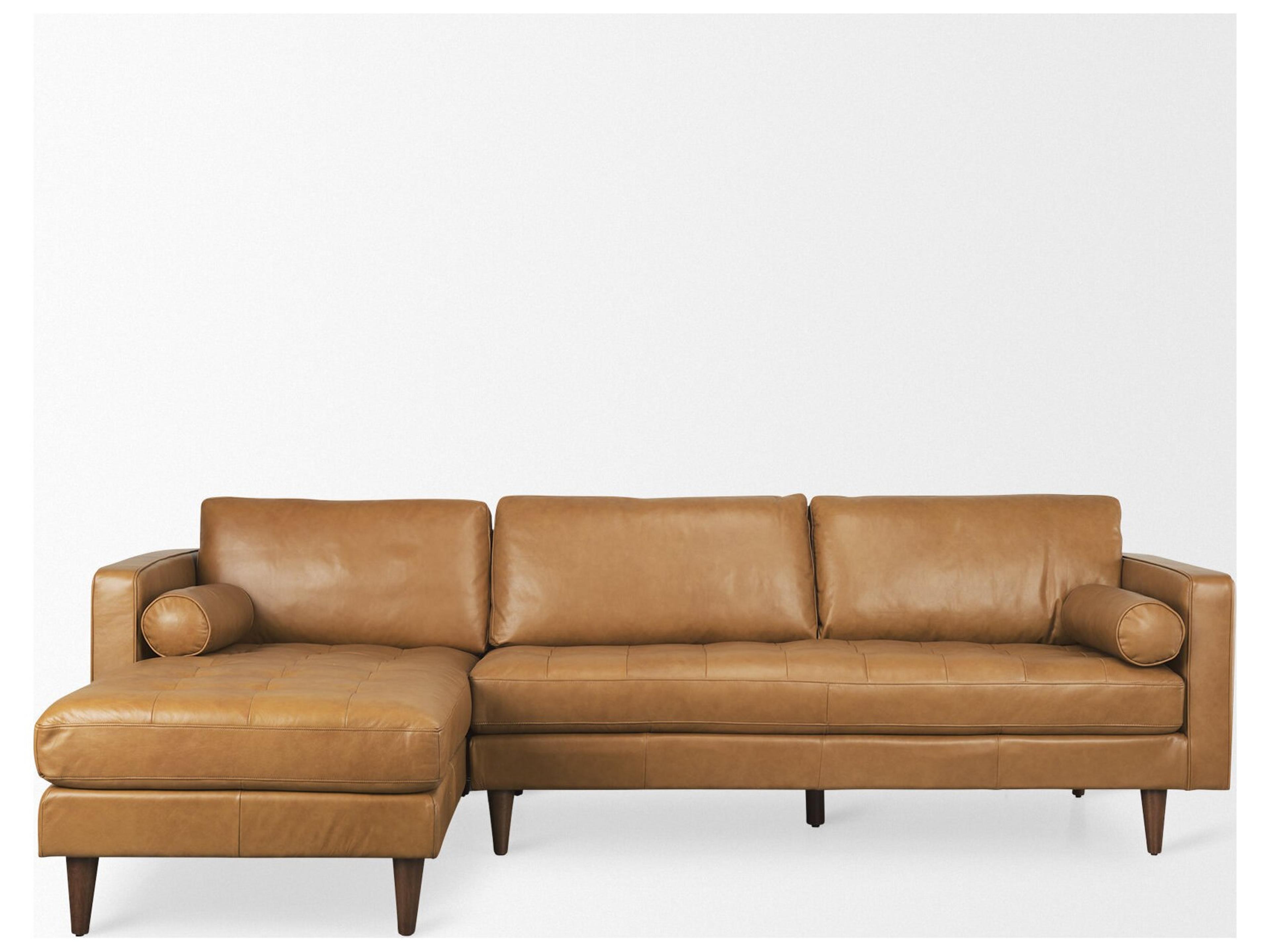 Mercana Svend 111.4L x 68.0W x 33.9H Tan Leather Left Chaise Sectional Sofa