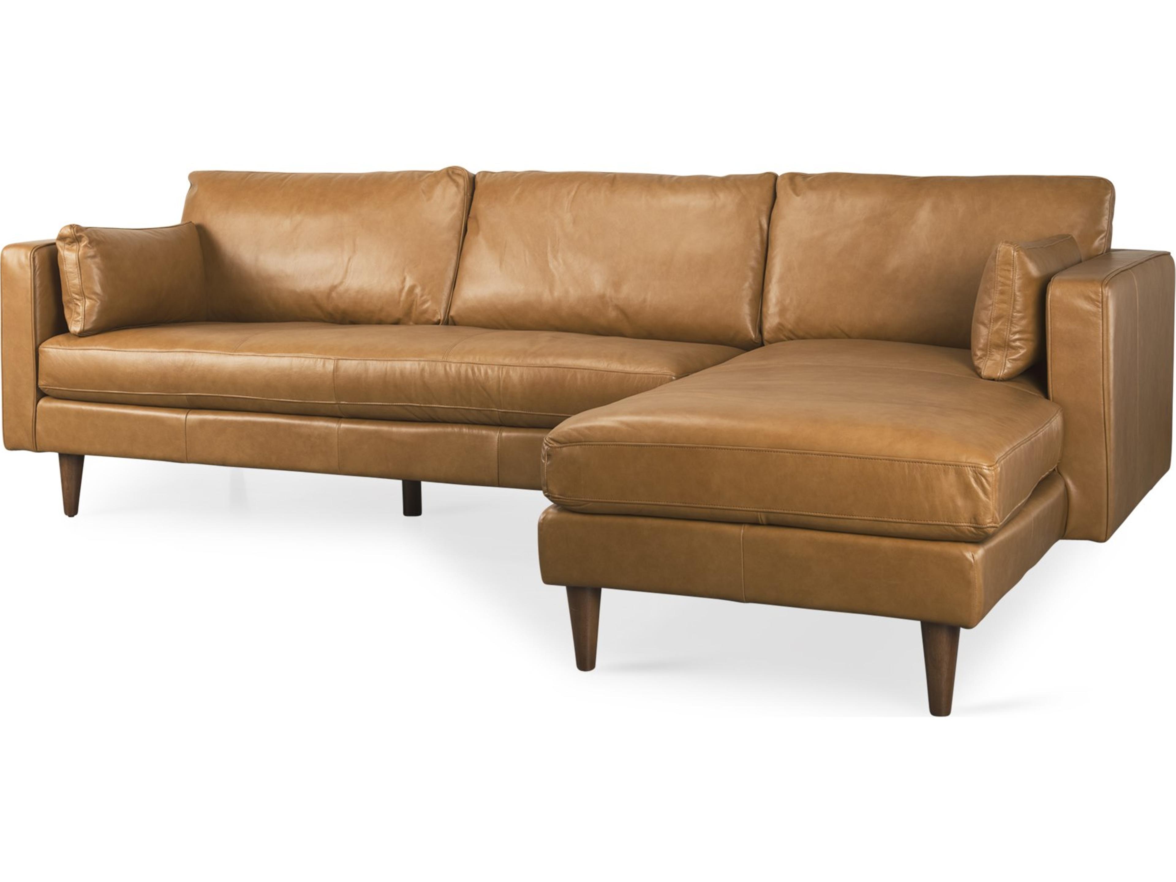 Elton 111.4L x 68.1W x 34.3H Tan Leather Right Chaise Sectional
