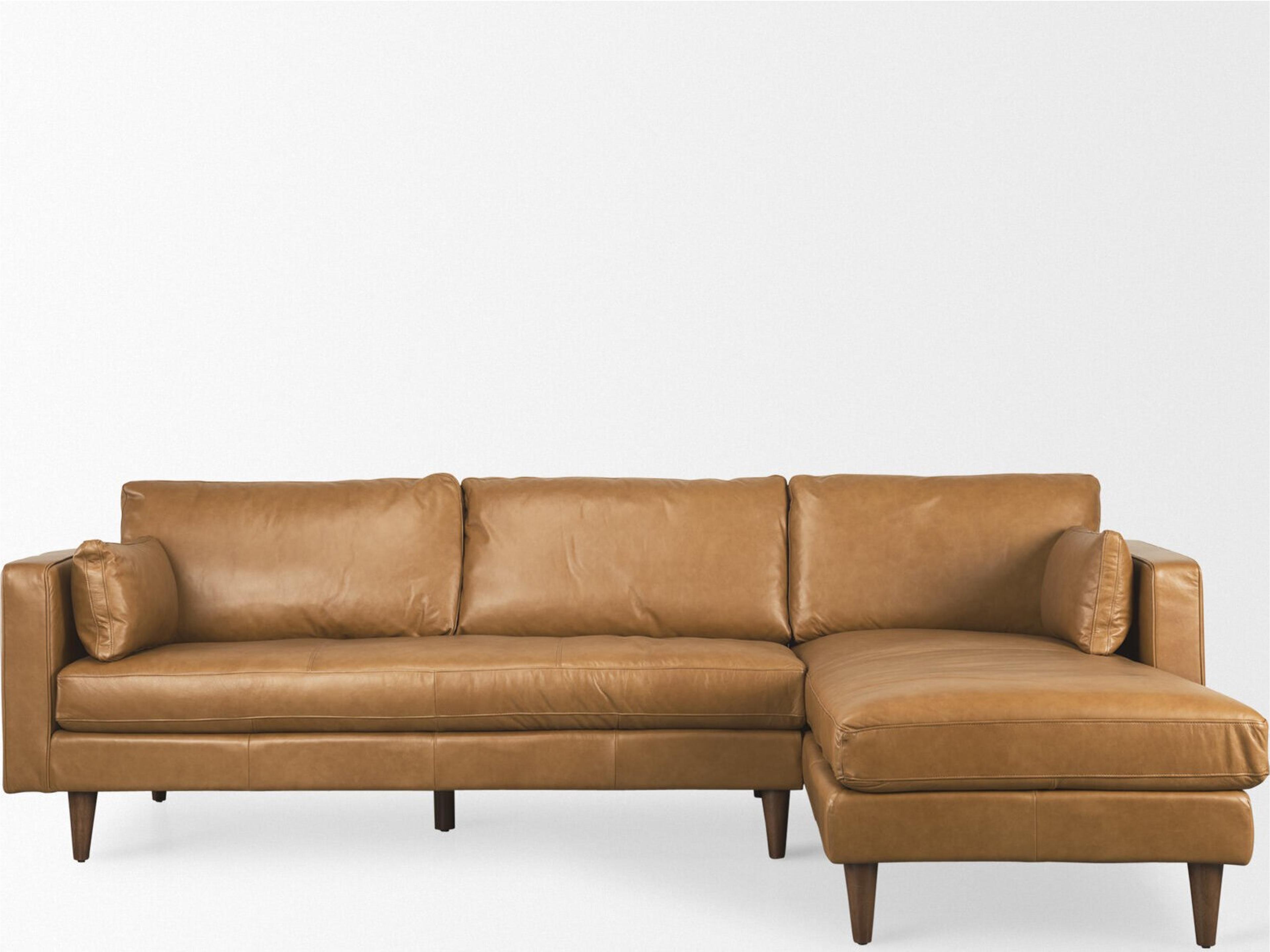 Mercana Elton 111.4L x 68.1W x 34.3H Tan Leather Right Chaise Sectional