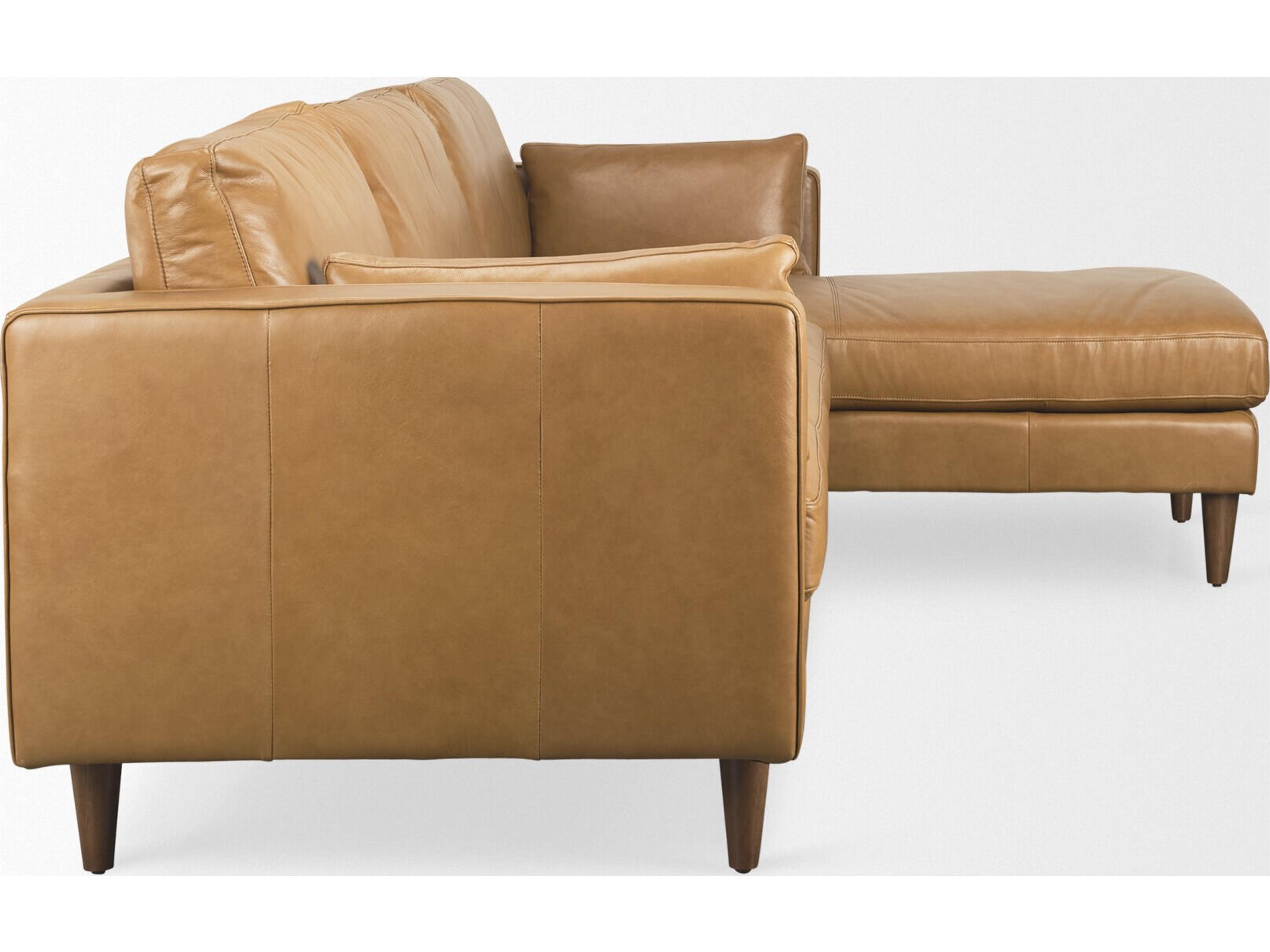 Mercana Elton 111.4L x 68.1W x 34.3H Tan Leather Right Chaise Sectional