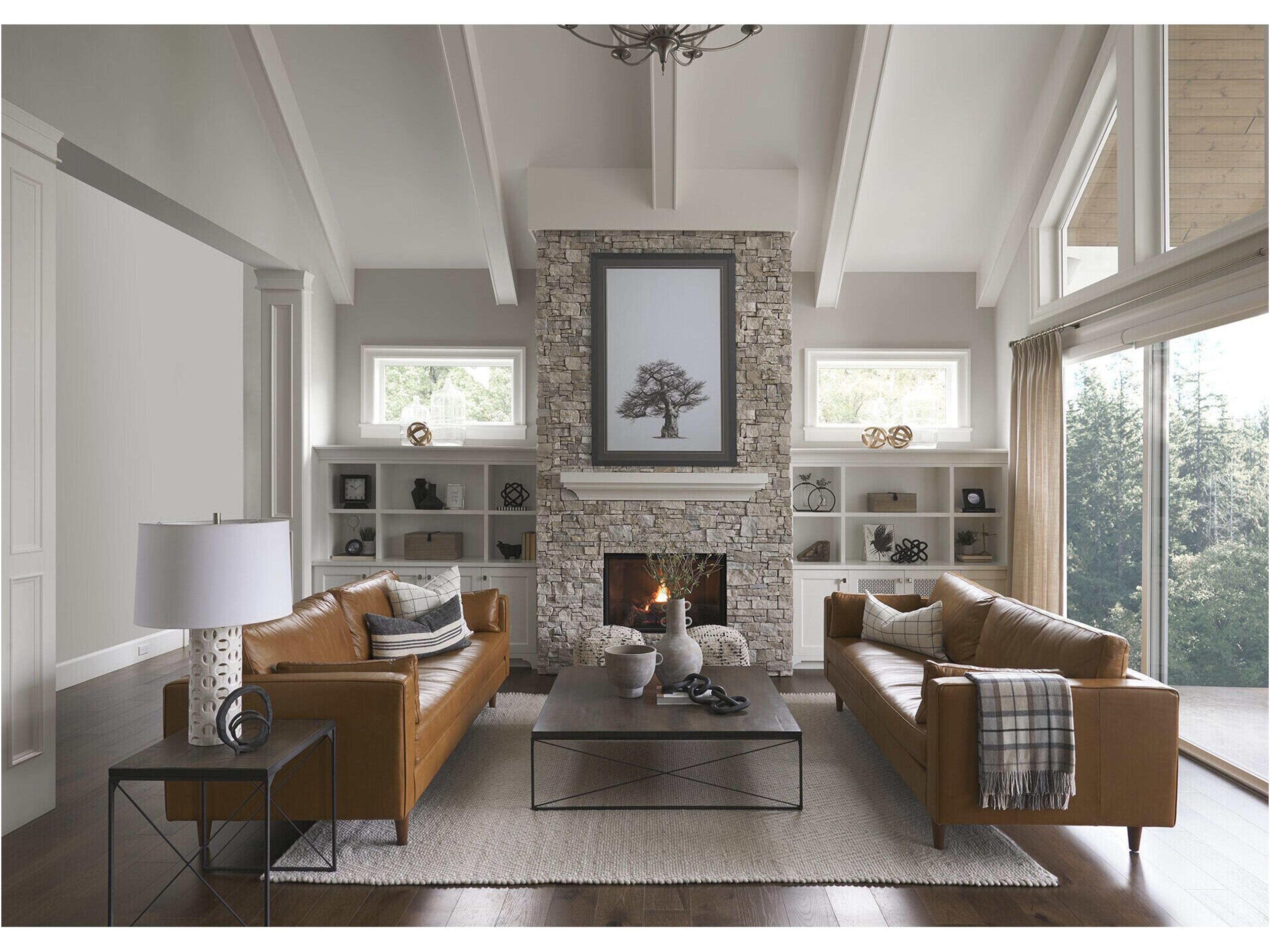 Mercana Elton  87.8L x 37.8W x 34.6H Tan Leather Sofa