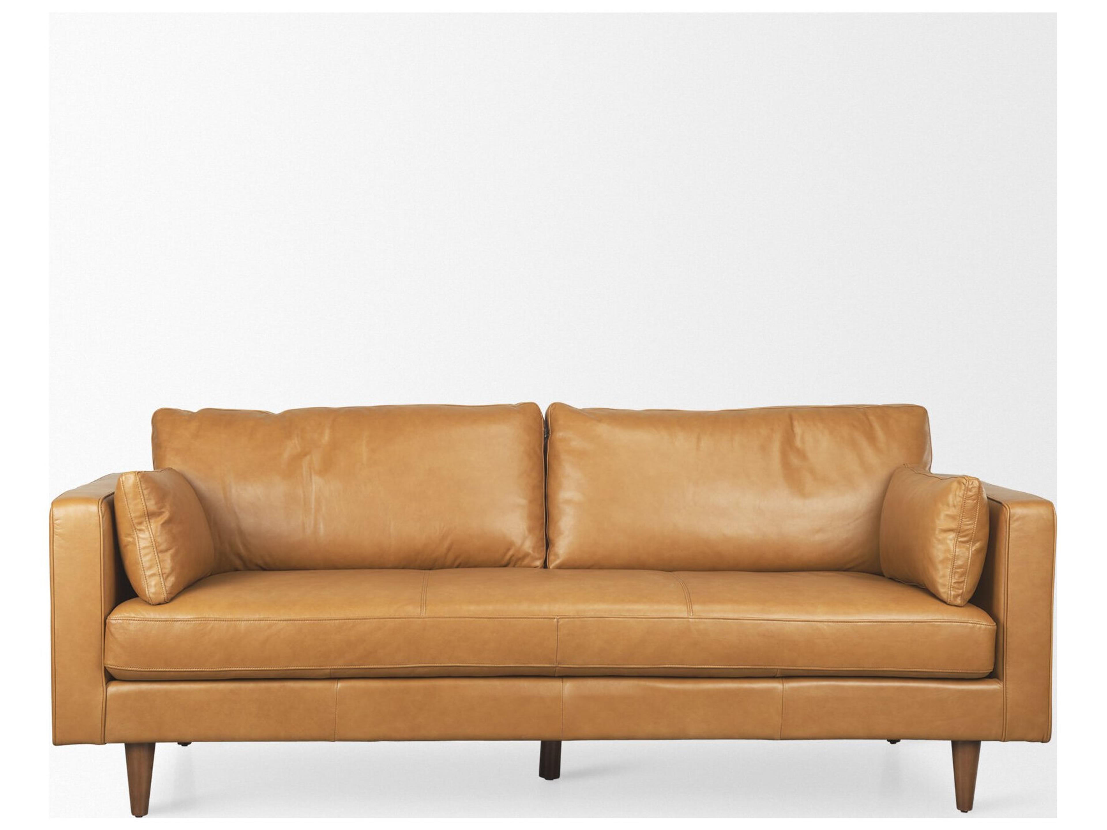 Mercana Elton  87.8L x 37.8W x 34.6H Tan Leather Sofa