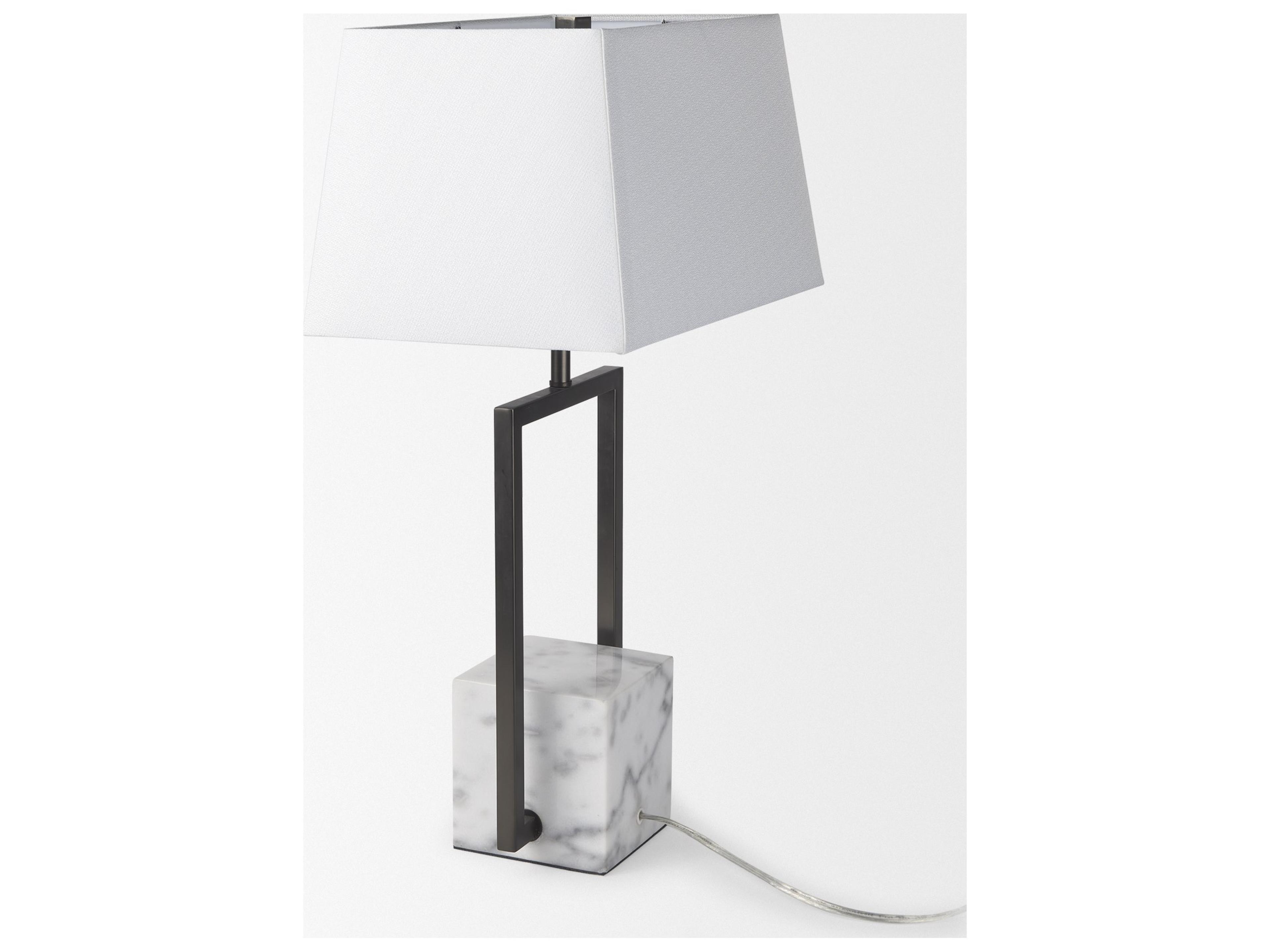 Mercana Peyton 14.0L x 9.0W x 26.2H Black Metal W/Marble Cube and White Shade Table Lamp