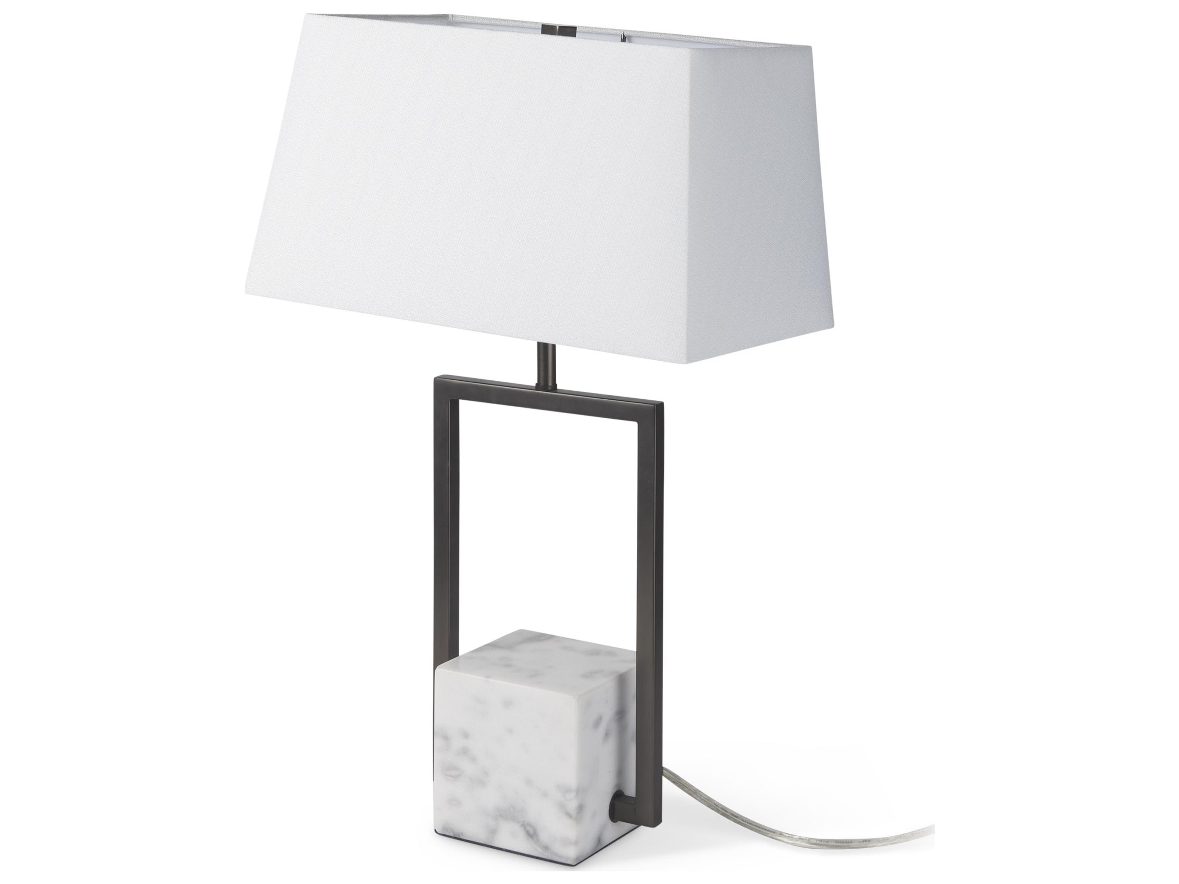 Peyton 14.0L x 9.0W x 26.2H Black Metal W/Marble Cube and White Shade Table Lamp