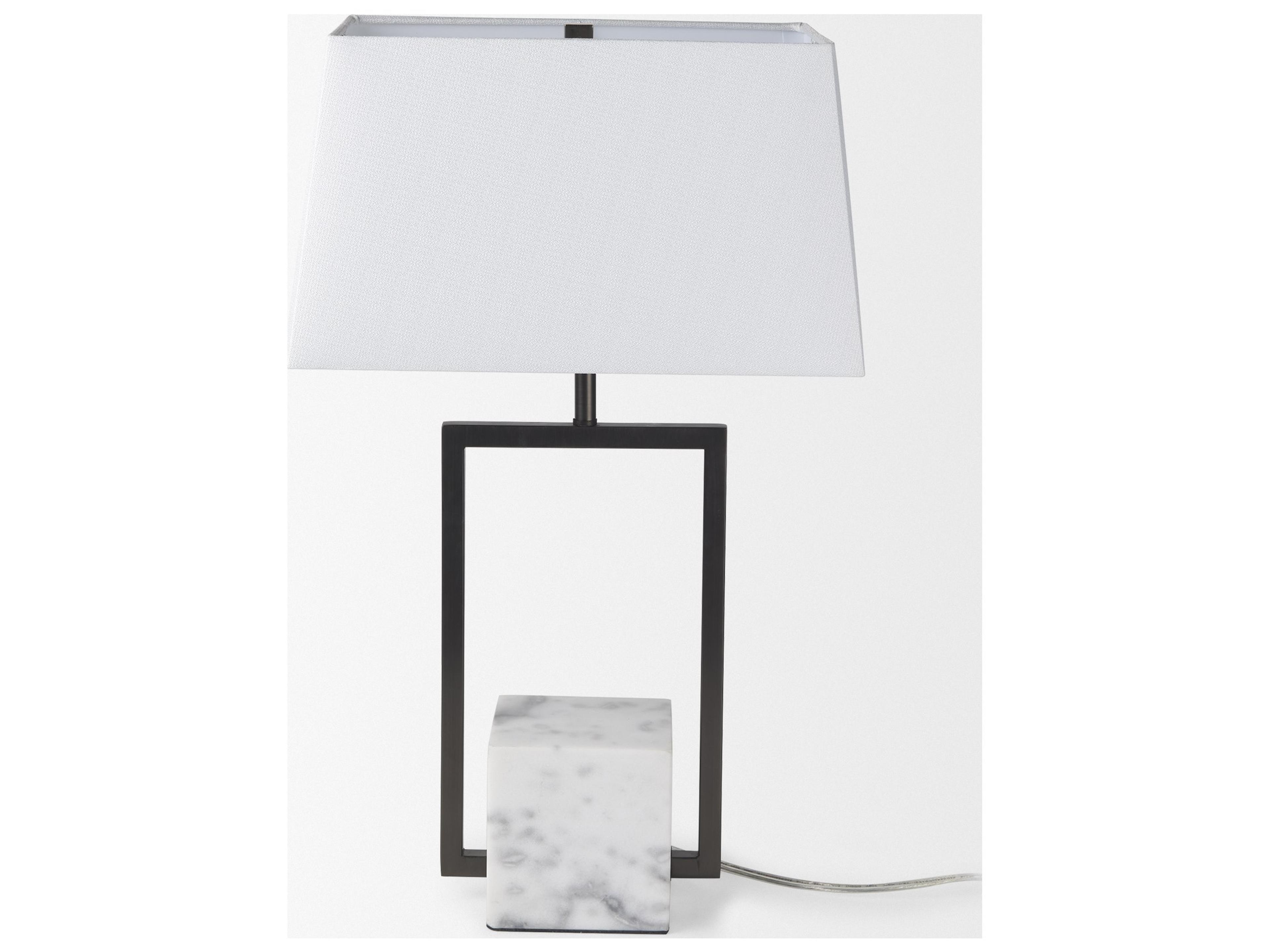 Mercana Peyton 14.0L x 9.0W x 26.2H Black Metal W/Marble Cube and White Shade Table Lamp
