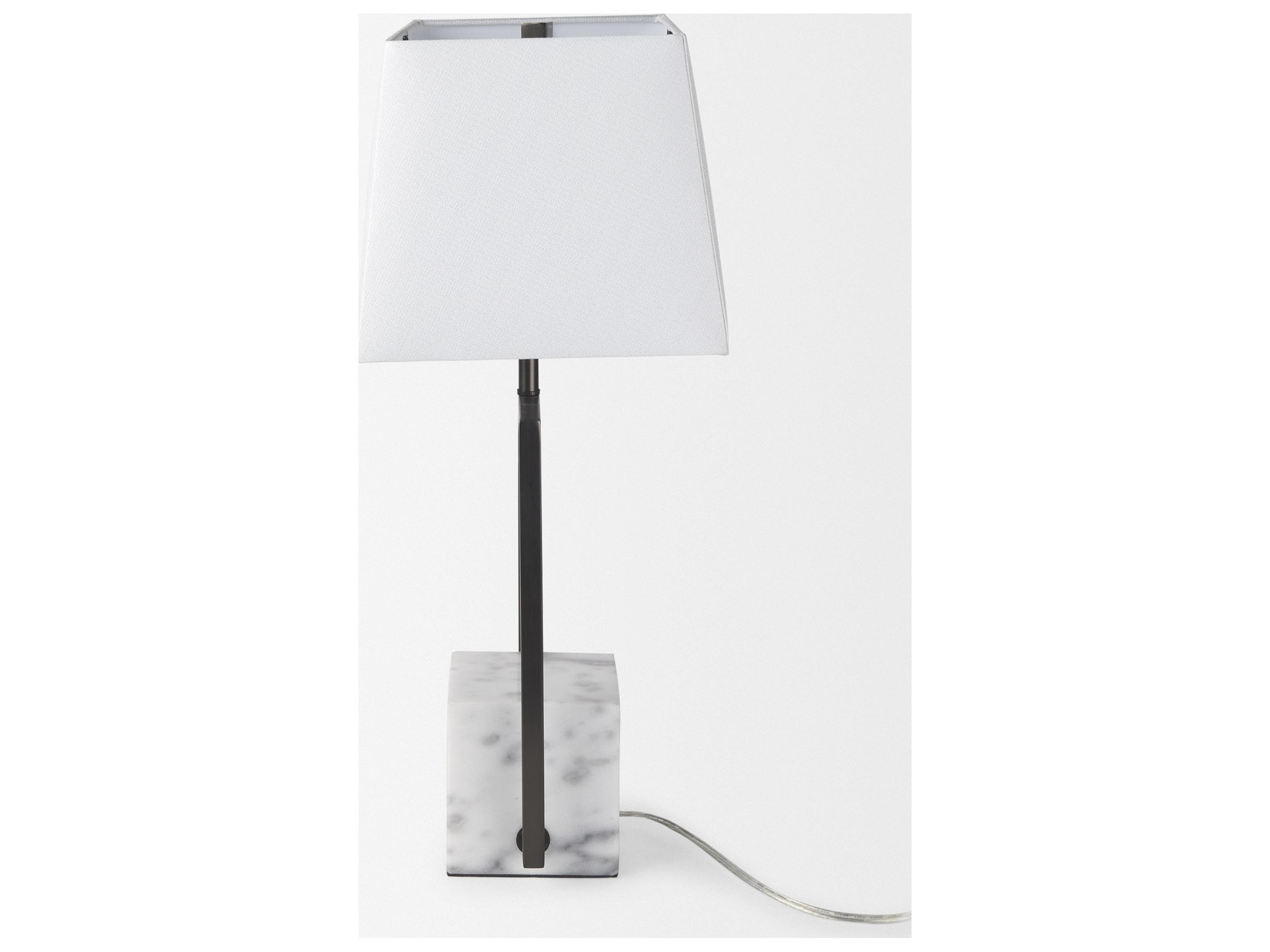 Mercana Peyton 14.0L x 9.0W x 26.2H Black Metal W/Marble Cube and White Shade Table Lamp