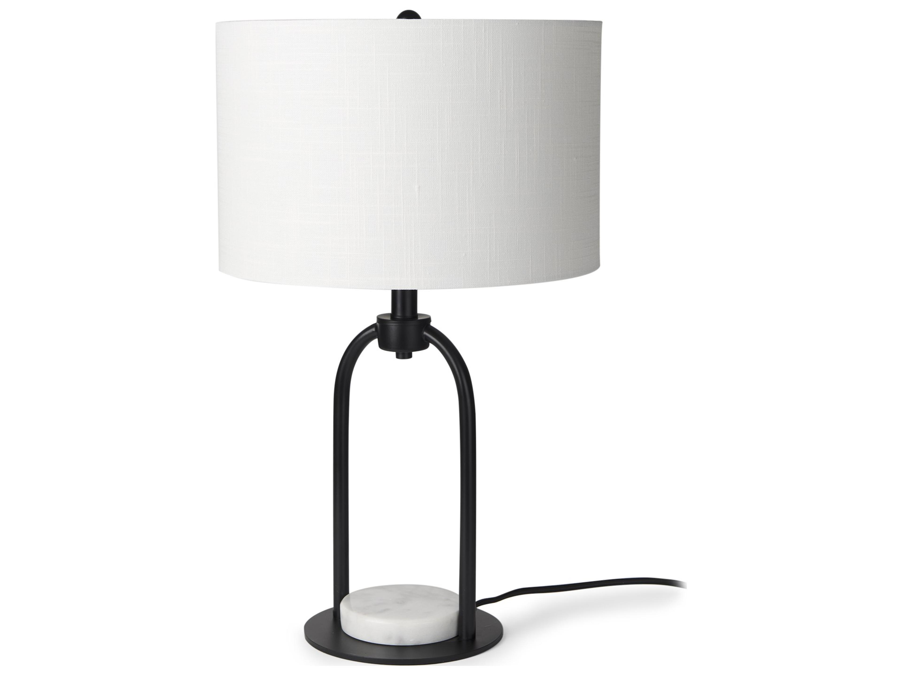 Mercana Sarah 15.0L x 10.0W x 22.2H Arched Black Metal W/Marble Cube and White Shade Table Lamp