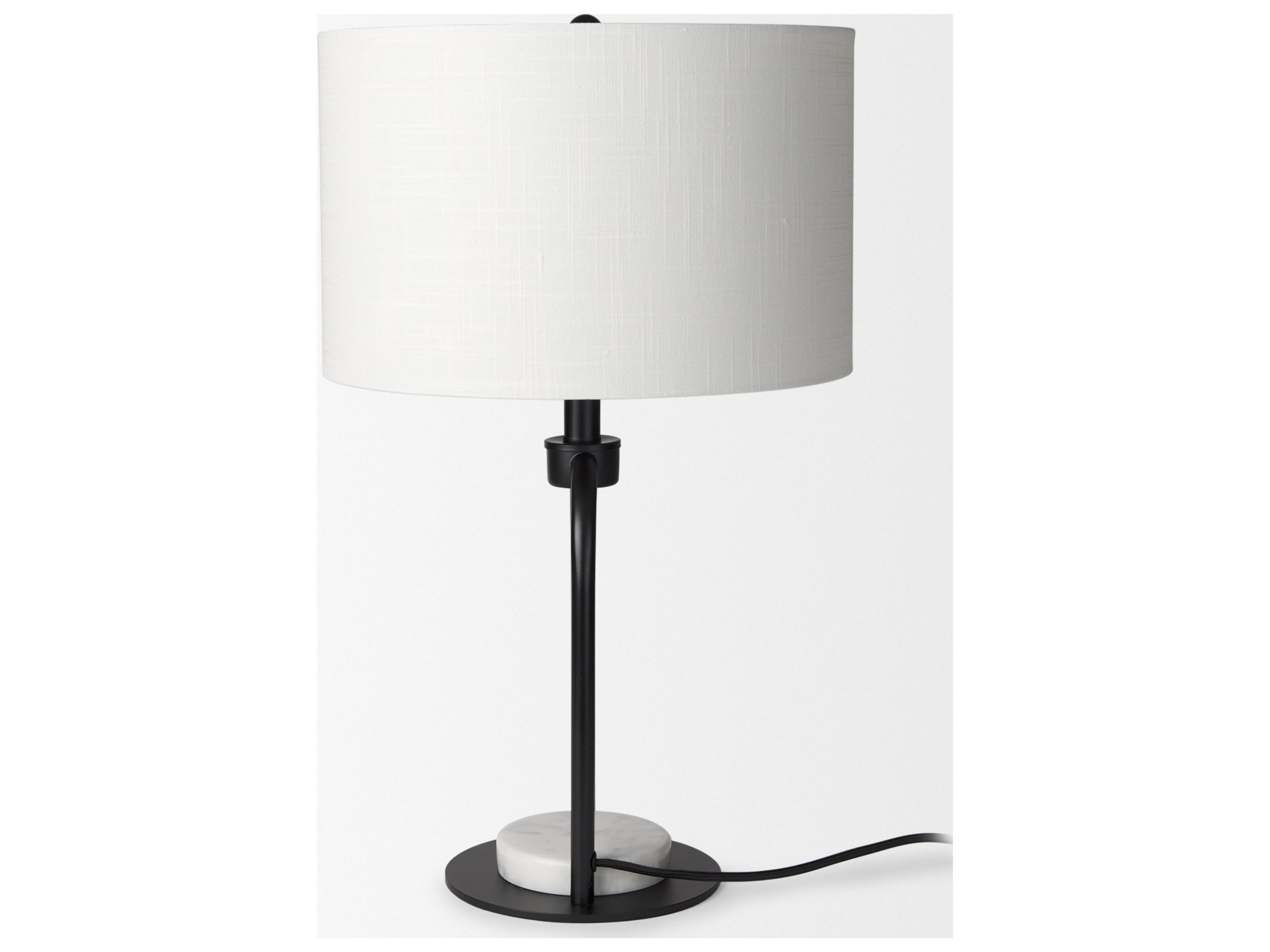 Mercana Sarah 15.0L x 10.0W x 22.2H Arched Black Metal W/Marble Cube and White Shade Table Lamp