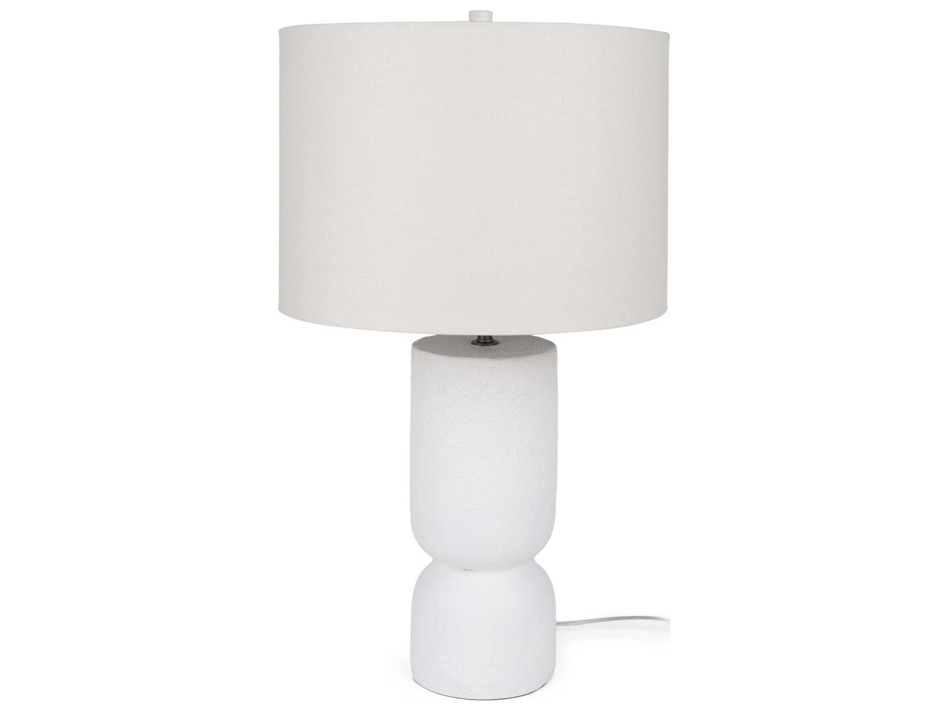 Everly  15.0L x 15.0W x 27.5H White Cement W/Beige Shade Table Lamp