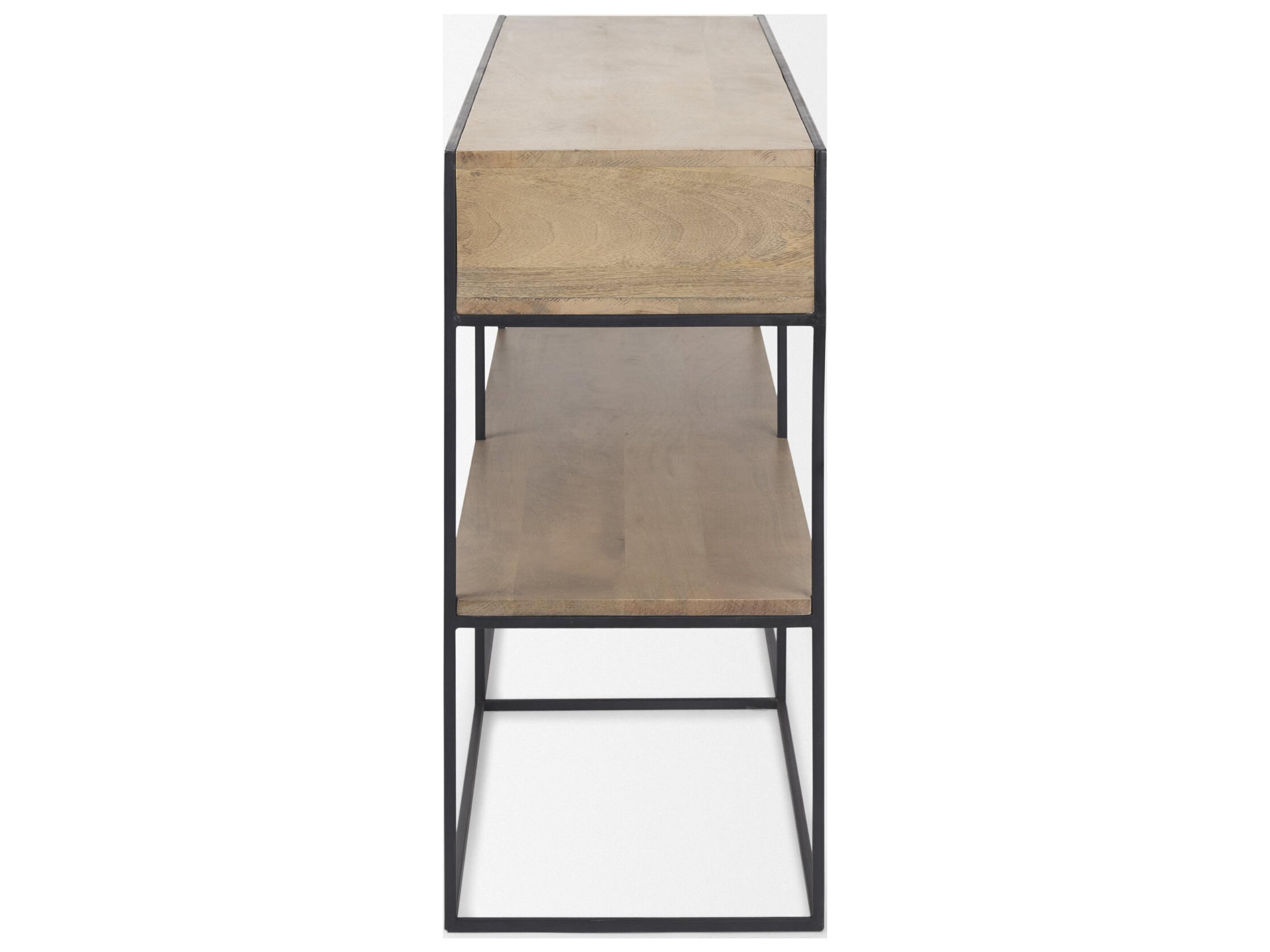 Mercana Morris 63.0L x 15.0W x 31.0H Beige Wood w/ Black Metal Frame 2 Drawer Console Table